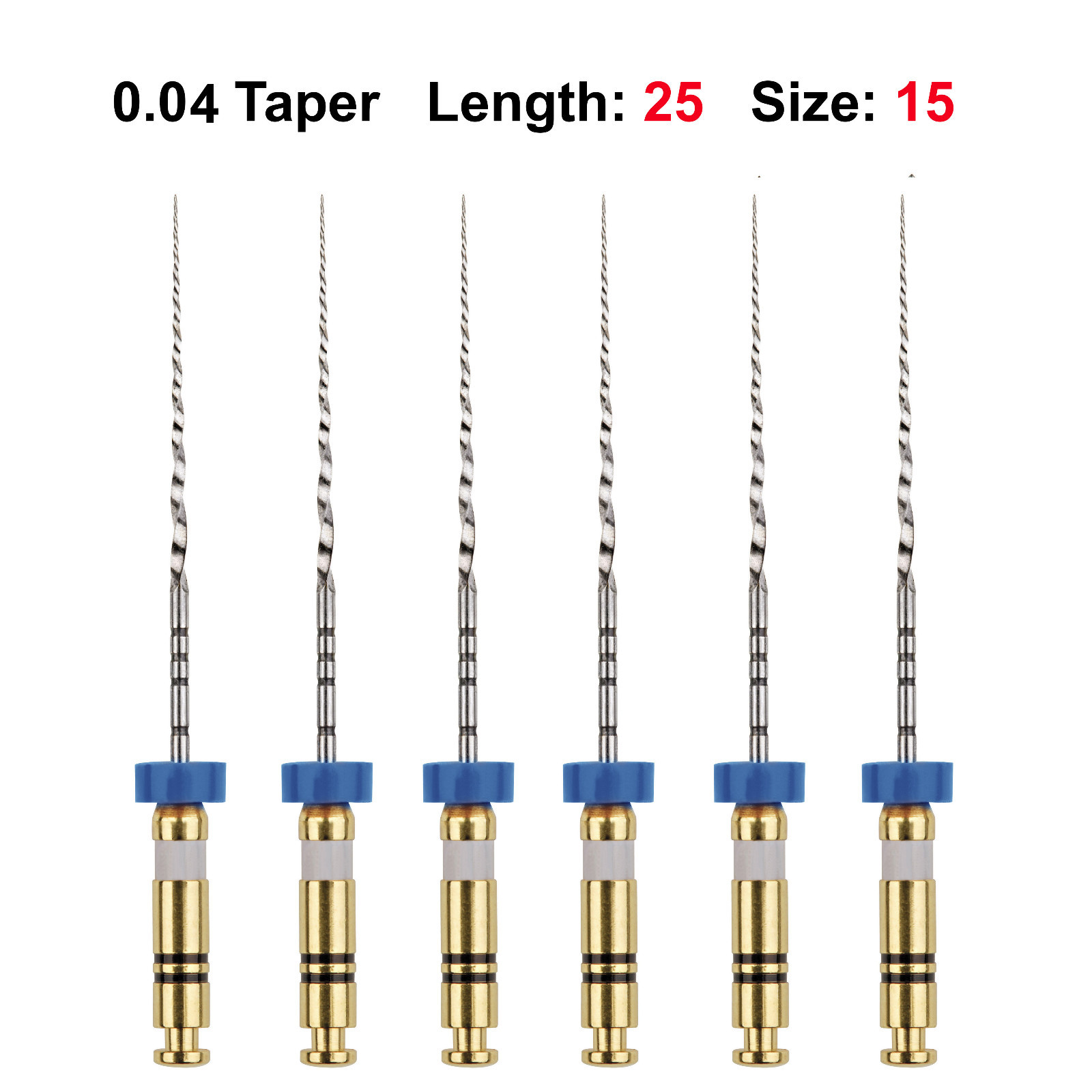 Rotary Files Root Canal File .04 25mm #15 White 6/Pk Nickel Titanium NiTi Tapers