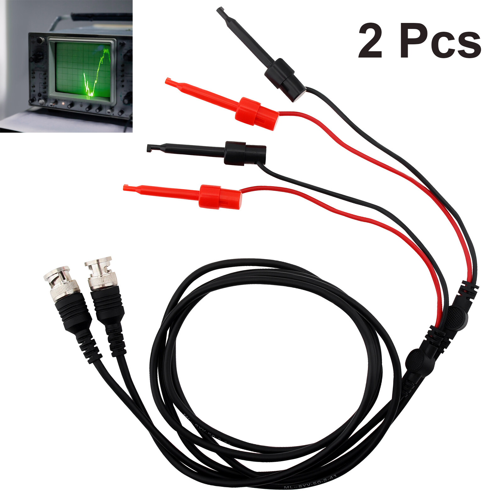 2 Pack BNC Male Plug Q9 to Dual Alligator Clip Test Leads Probe Coaxial Cable