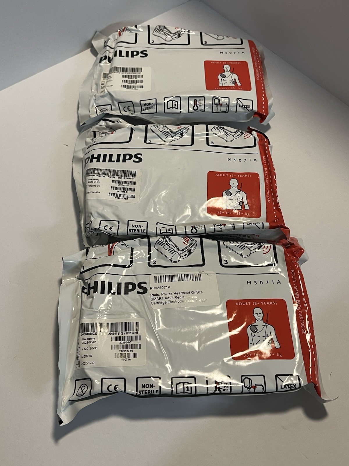 Lot 3 x Philips M5071A HeartStart Onsite Adult Smart AED Pads Expired