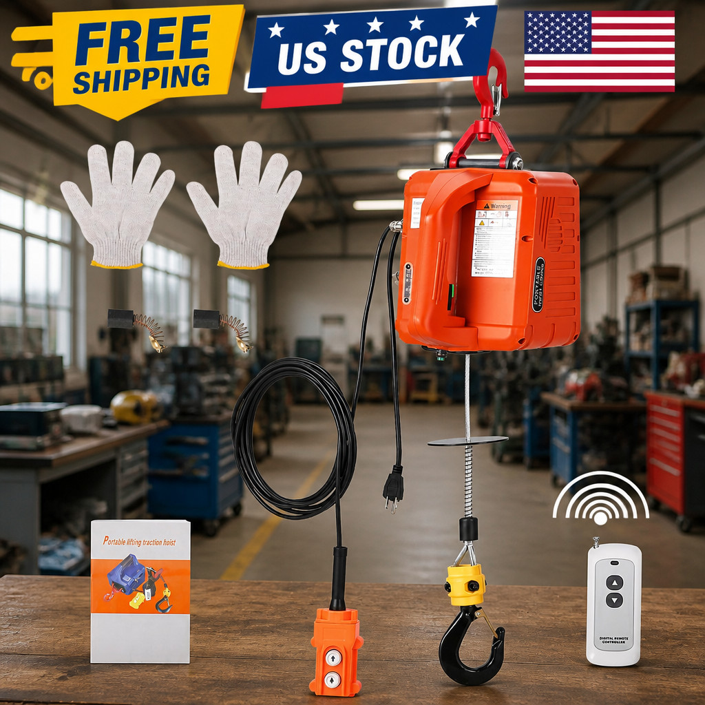 3-in-1 Electric Hoist Winch 1100 lbs Capacity, 1500W 120V Power, 25ft Lift