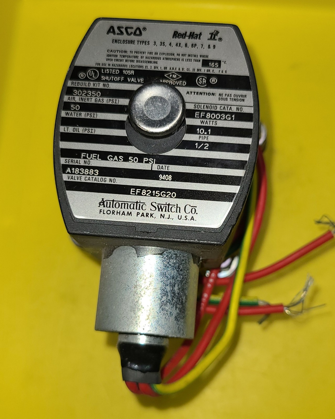 Asco EF8215G20 REDHAT 1/2″ Solenoid Valve, 120v @ 60hz / 110v @ 50hz