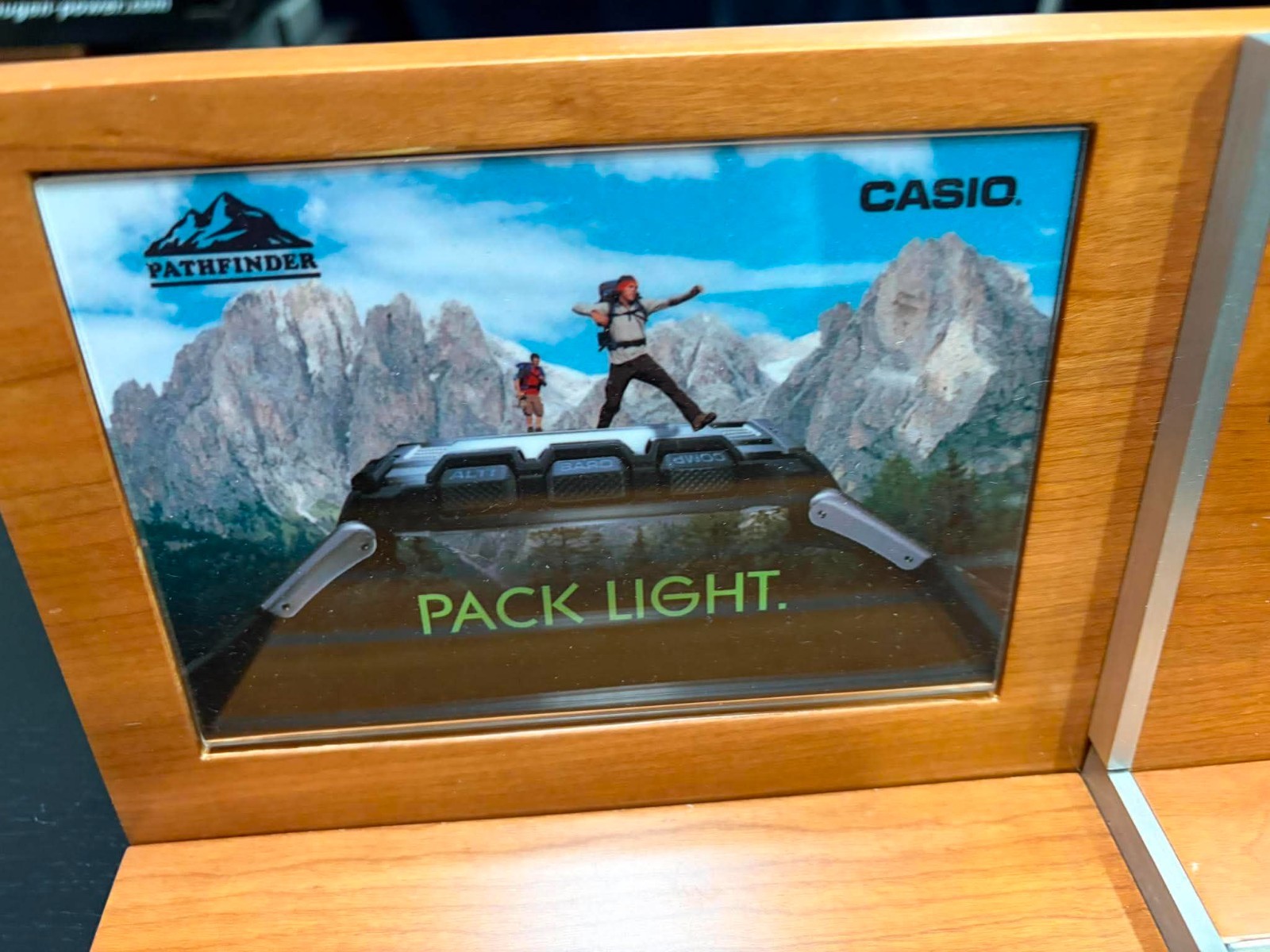 Casio Pathfinder branded wooden countertop retail display rack USED