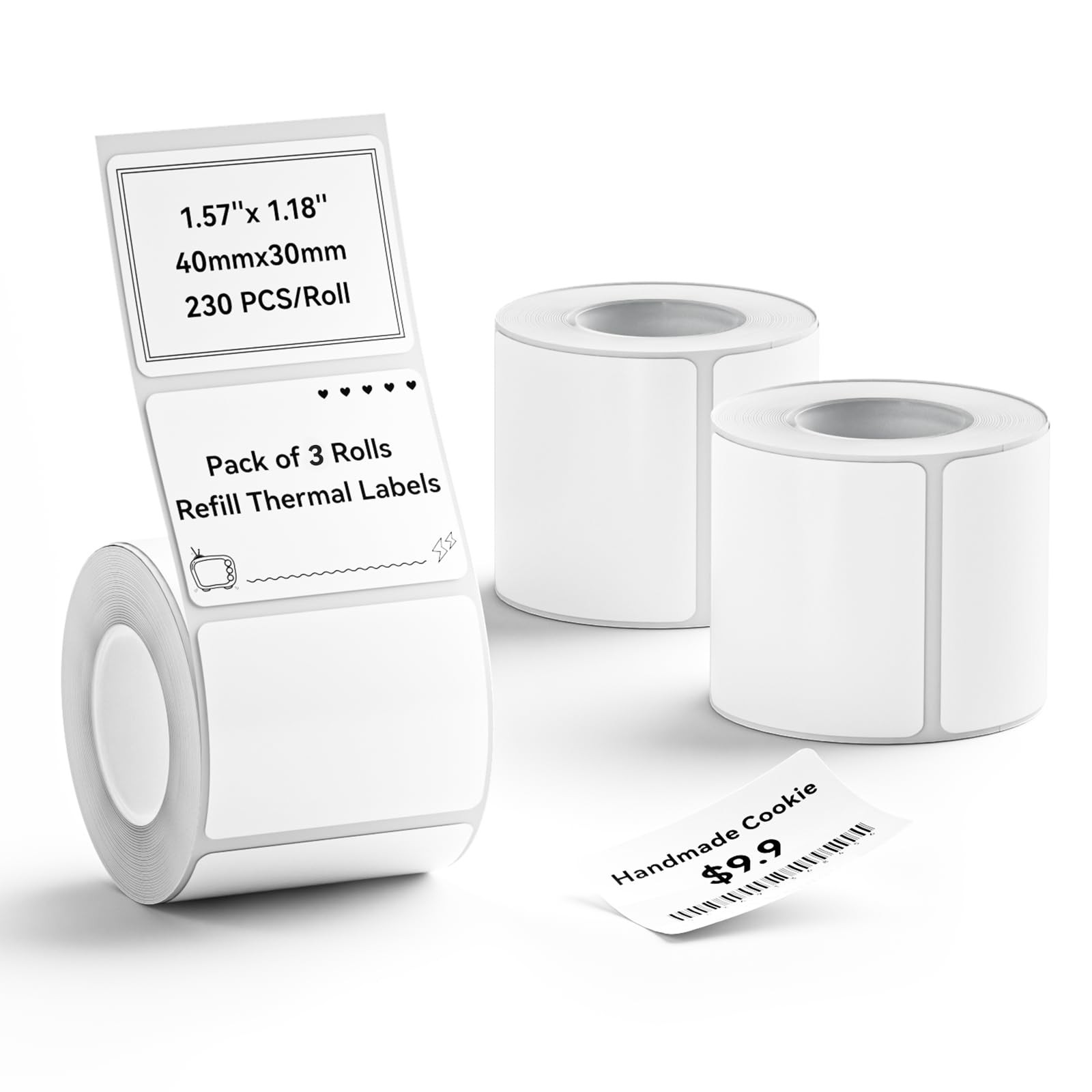 3 Rolls Set Label for B1/B21/B3S Label Printer, 1.57″ x 1.18″ (40×30 mm), Wat…