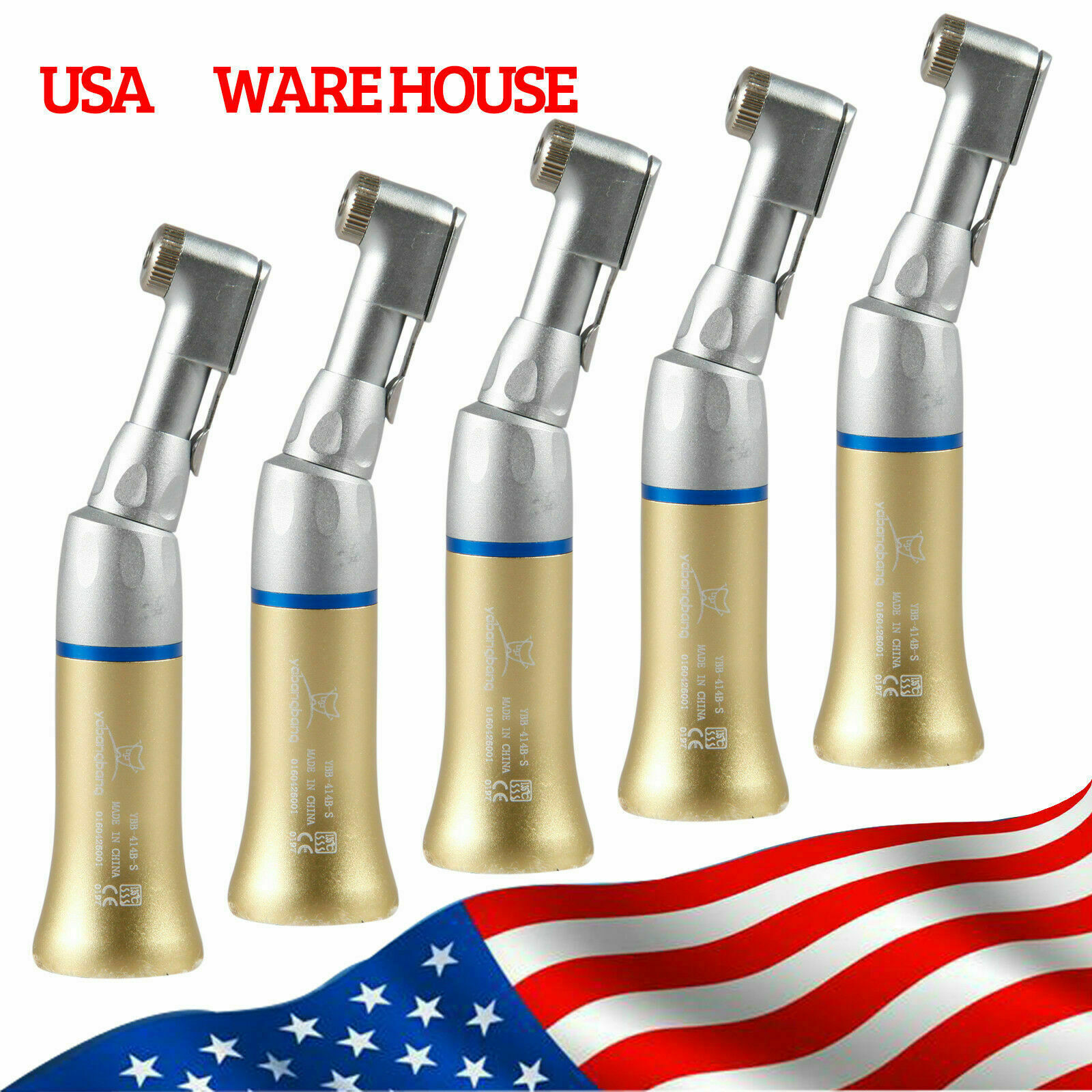 5*NSK Style Dental Low Speed Contra Angle Latch 2.35mm burs E-type GOLD good