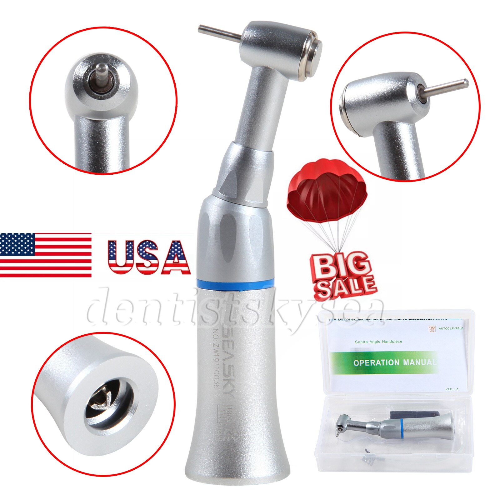 1/5/10Pcs Dental Low Slow Speed Contra Angle Handpiece Fit FG 1.6mm Burs E-type