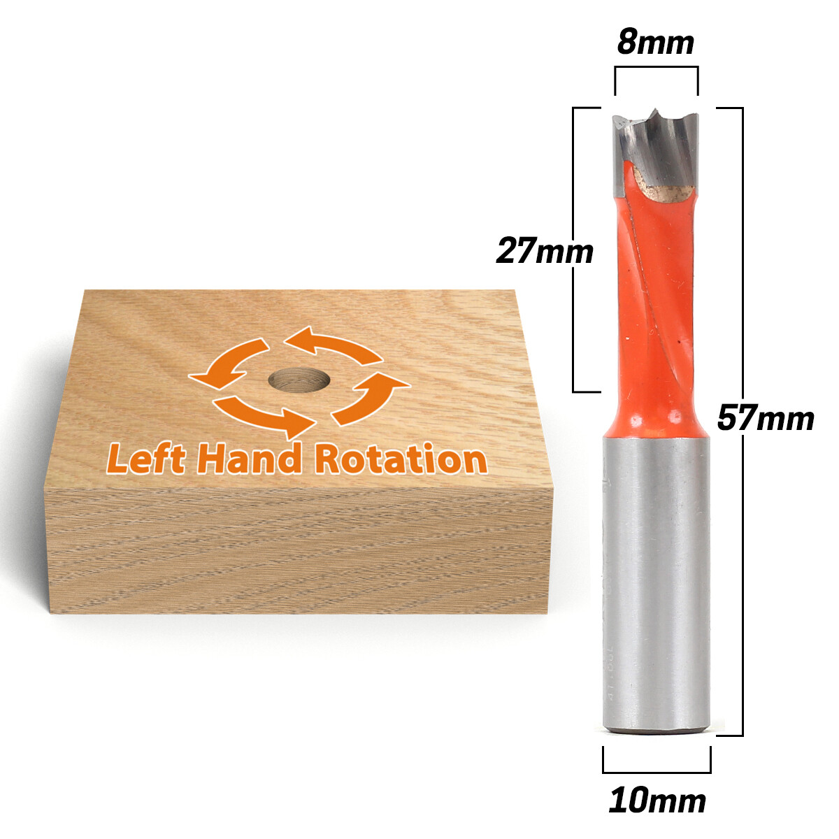 8mm Left Hand Brad Point Boring Bit – 10mm Shank – Yonico 41108L