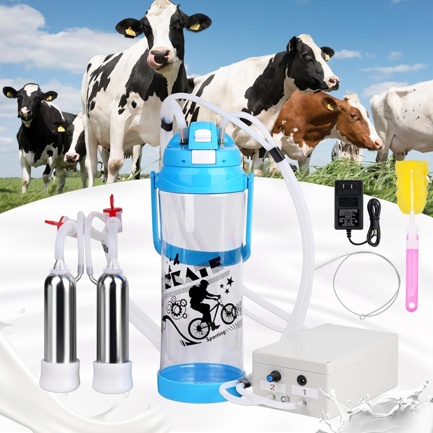 Milking Machine for Cow Electric Milker 3L Portable Pulsation Vacuum Pump Automa