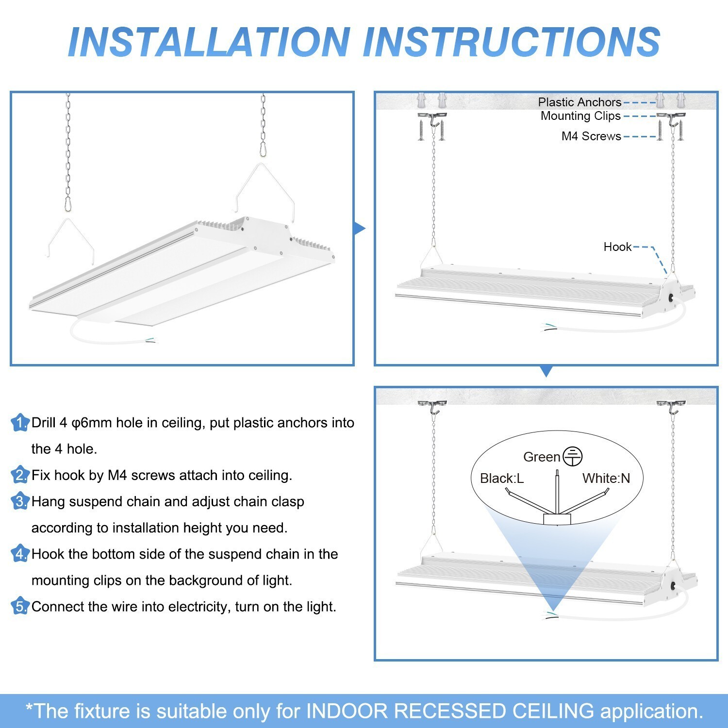 300W LED Linear High Bay Light Warehouse Factory Ceiling Fixtures Dimmable 5000K