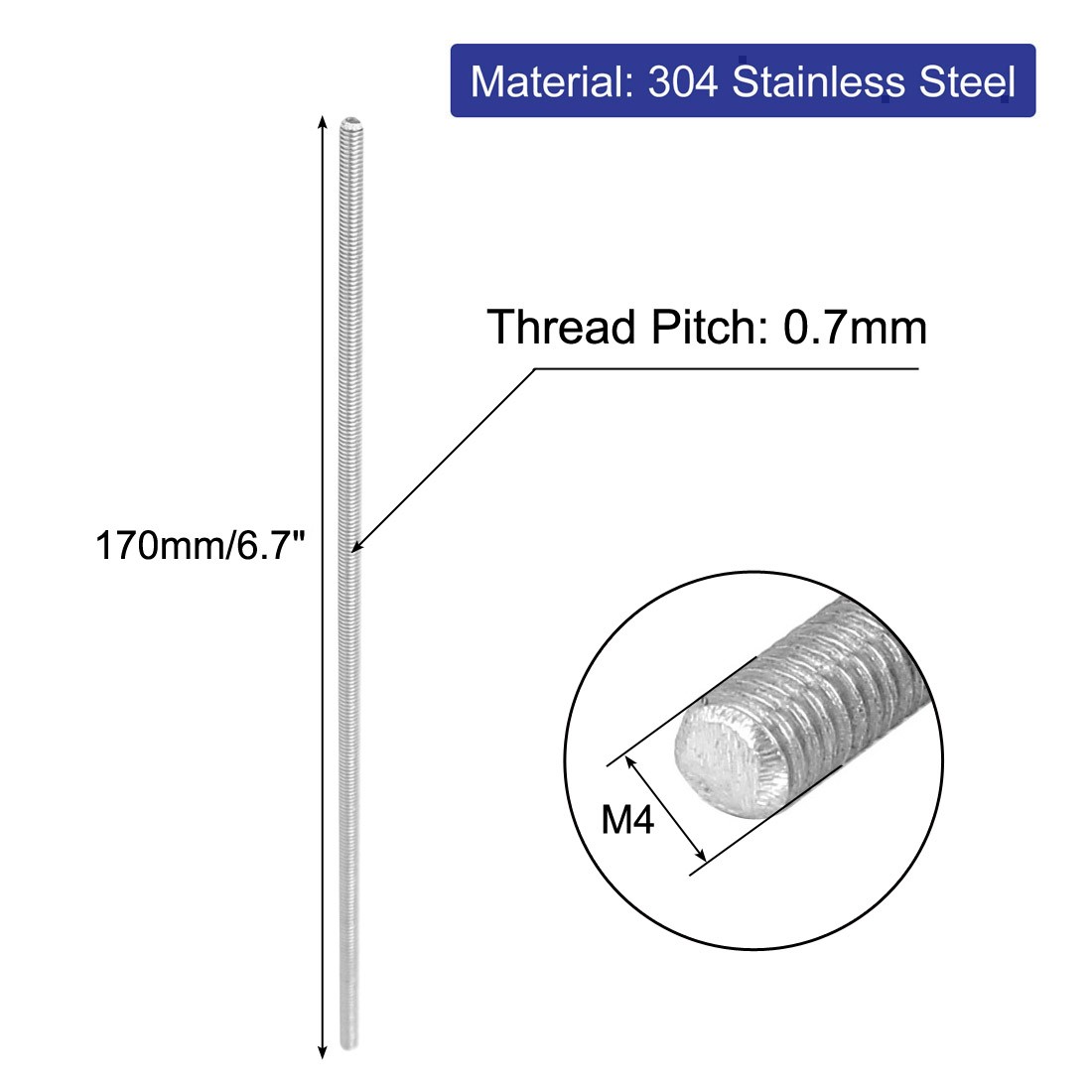 10pack M4 x 170mm 304 Stainless Steel Fully Threaded Rod Bar Studs Fastener