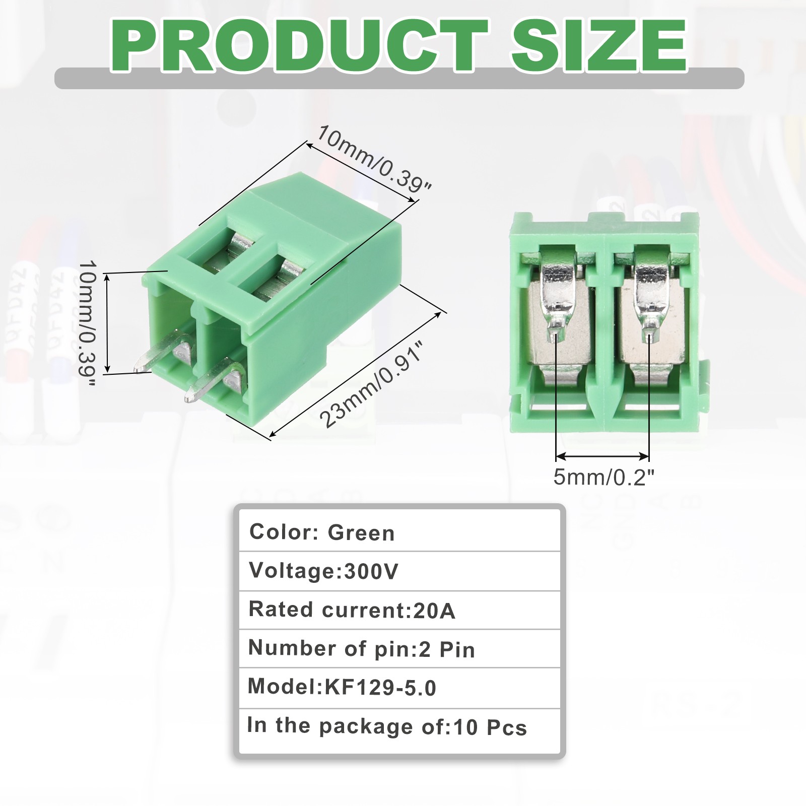 10 Pack 2 Pin PCB Mount Screw Terminal 5mm 0.2 Inch Pitch,Green