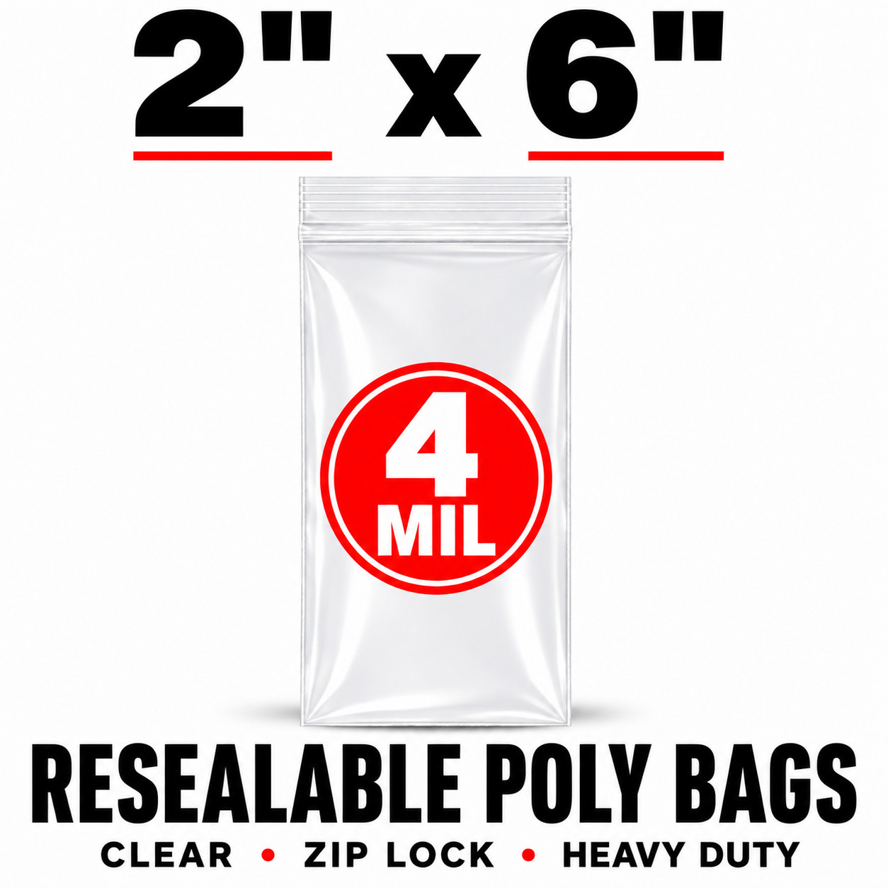 2″ x 6″ Clear Reclosable Poly Bags 4 Mil Zip Lock Plastic Bags Choose Quantity