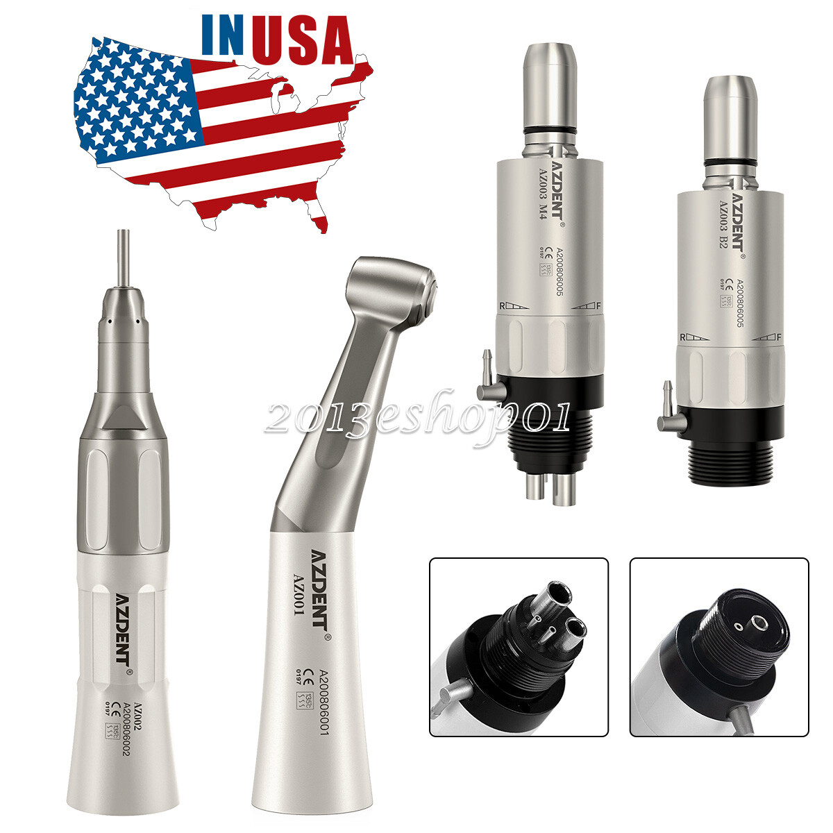NSK Style Dental Low Speed Handpiece Kit Contra Angle Straight Air Motor 2/4Hole