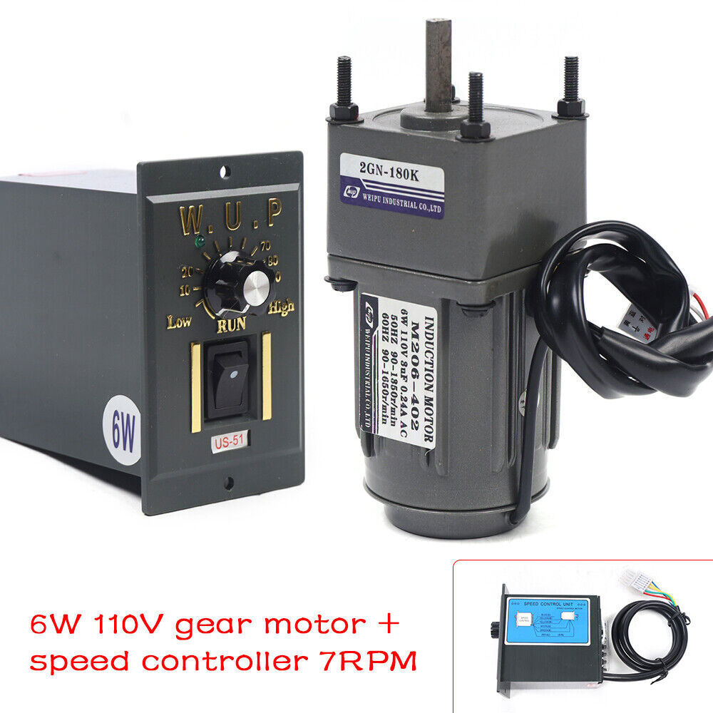 110V AC Electric Gear Motor & Variable Speed Reduction Controller 1:180 7.5RPM