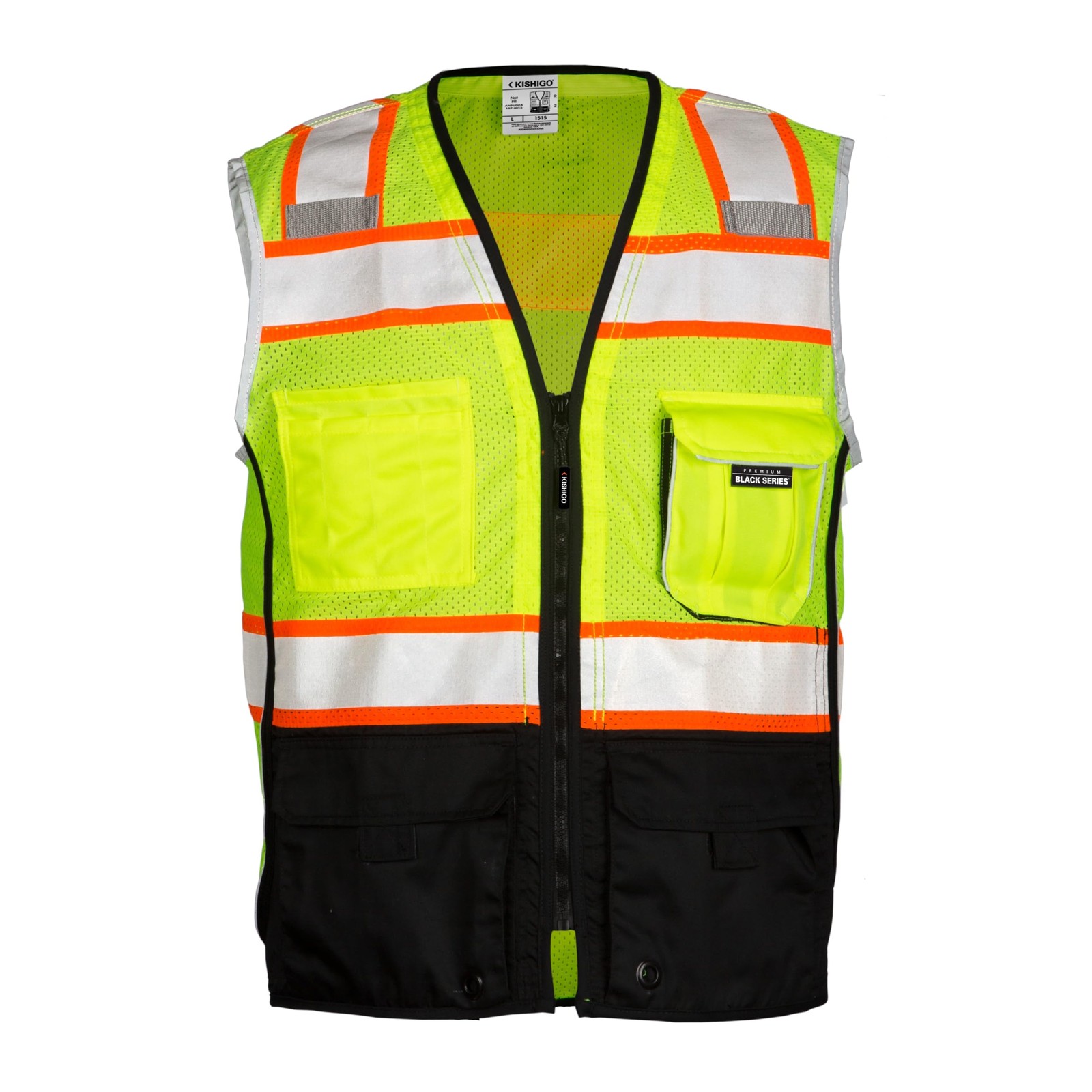 Men’s High Visibility Reflective Premium Black Series Black Bottom Vest 1515,…