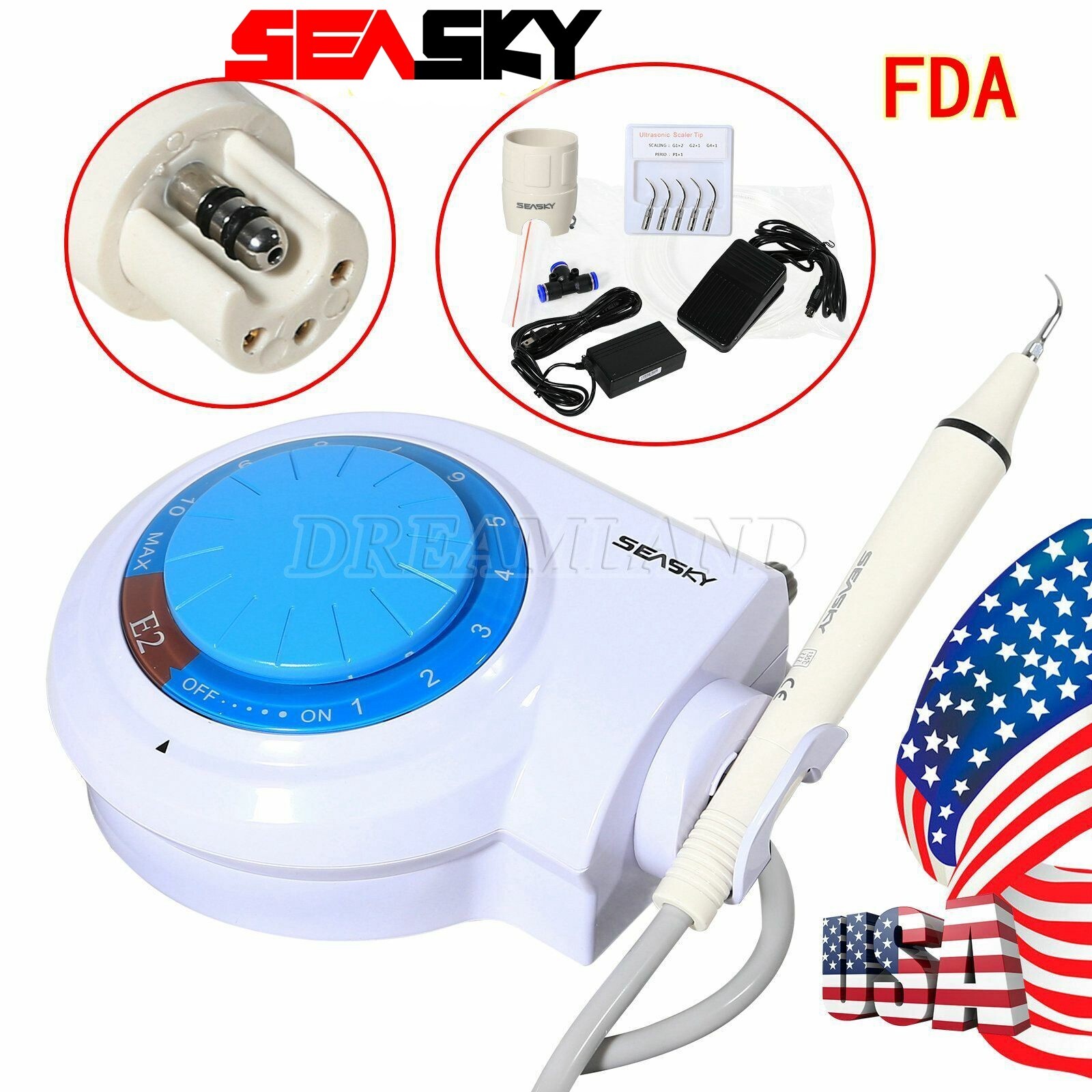 SEASKY Dental Ultrasonic Piezo Scaler w/ Handpiece 5*Tips fit EMS fit Cavitron E