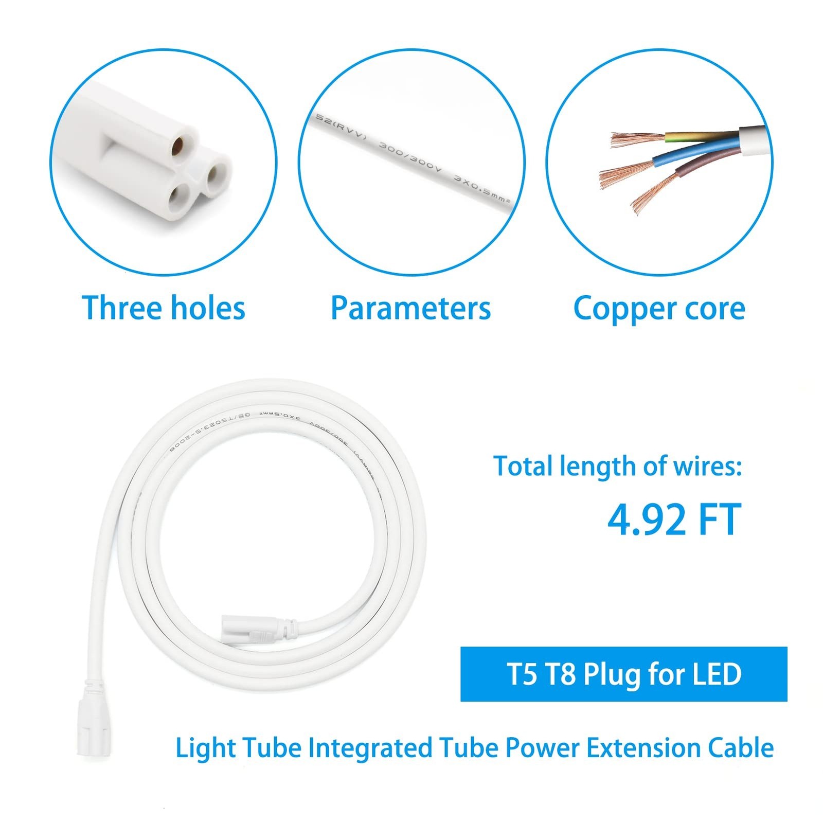 T5 T8 Double Ended 3 Pin Led Integral Tube Connectable Wire for Led Tube Ligh…