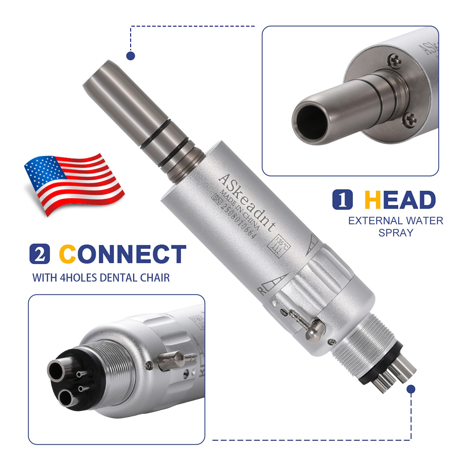 NSK Style Dental Slow Low Speed Handpiece Air Motor E-type 4 Holes Micromotor M4