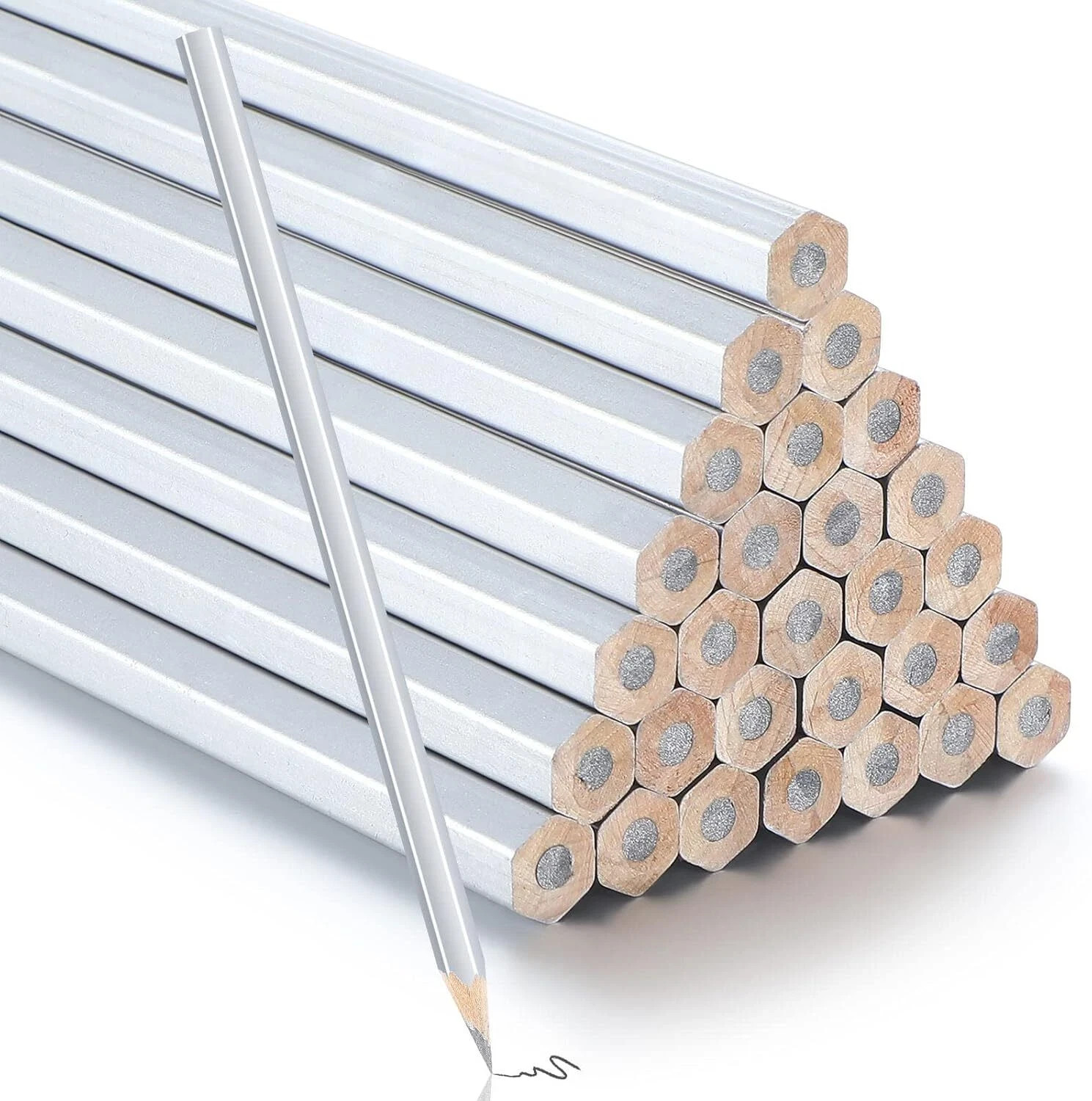 Tondiamo 48Packs Silver Pencil Welders Pencil Metallic Silver Marking Hex Pencil