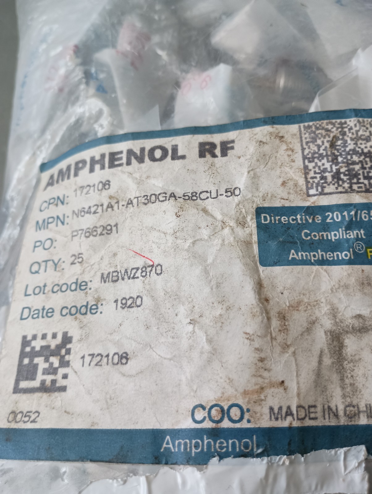 25 NEW AMPHENOL 172106 N-TYPE BULKHEAD 50 OHM RF CONNECTORS FREE SHIPPING