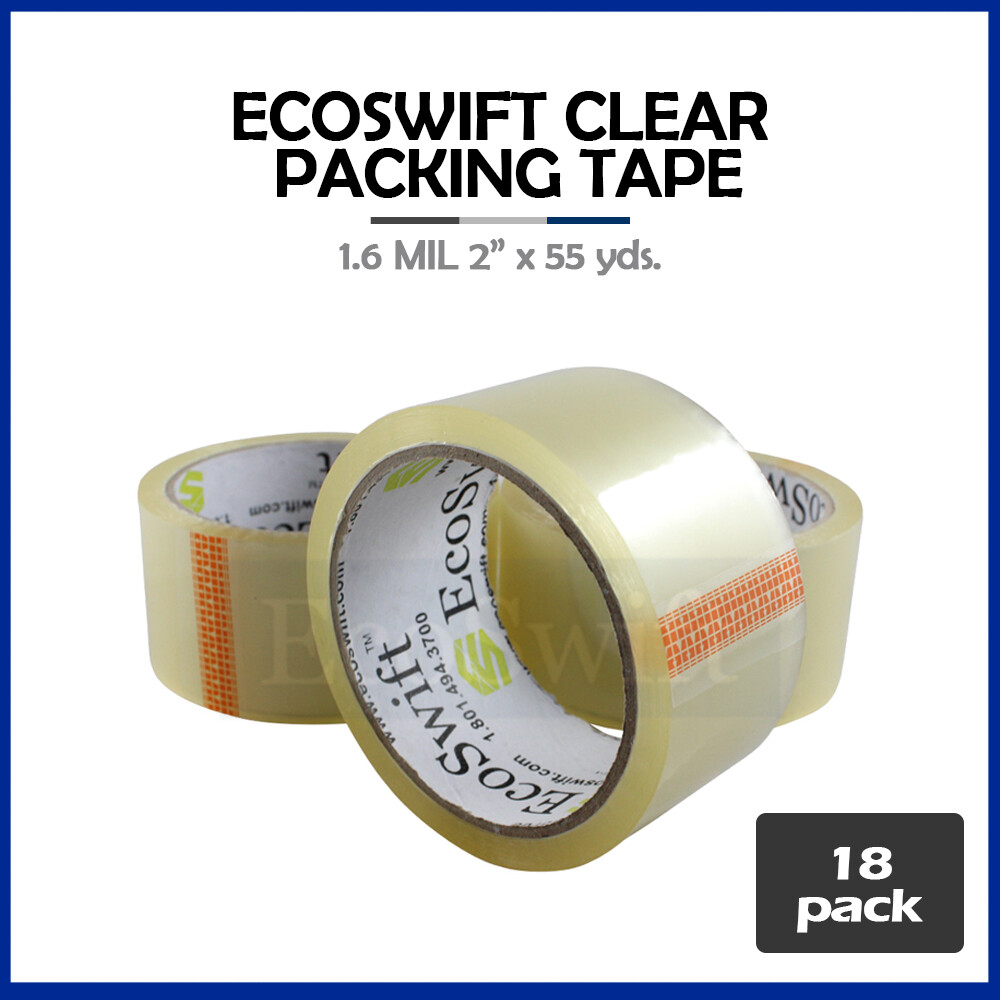 18 ROLLS EcoSwift Carton Box Sealing Packaging Packing Tape 1.6mil 2″ x 165 feet