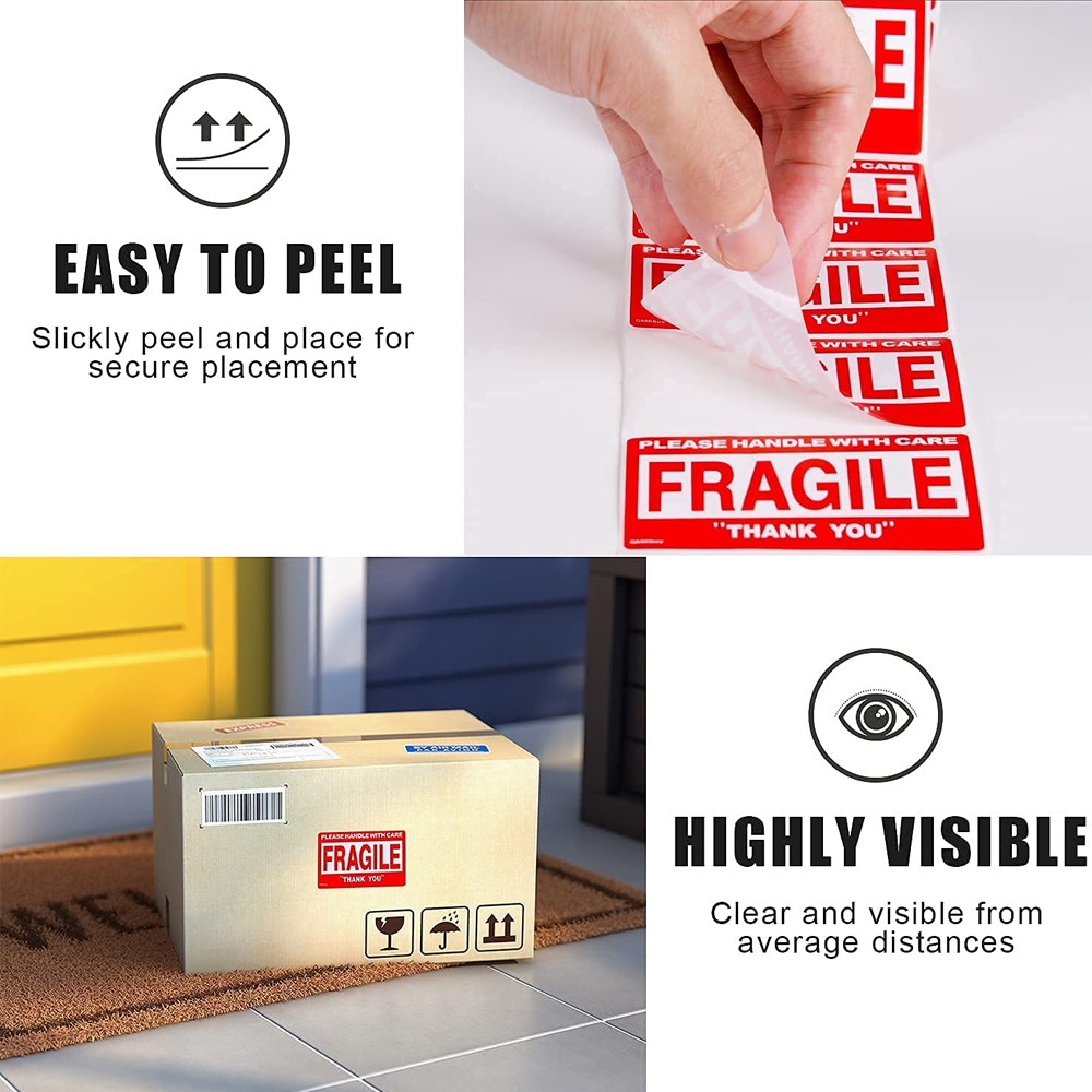 Fragile Stickers 1 Roll 500 2×3 Fragile Label Sticker Handle With Care Mailing
