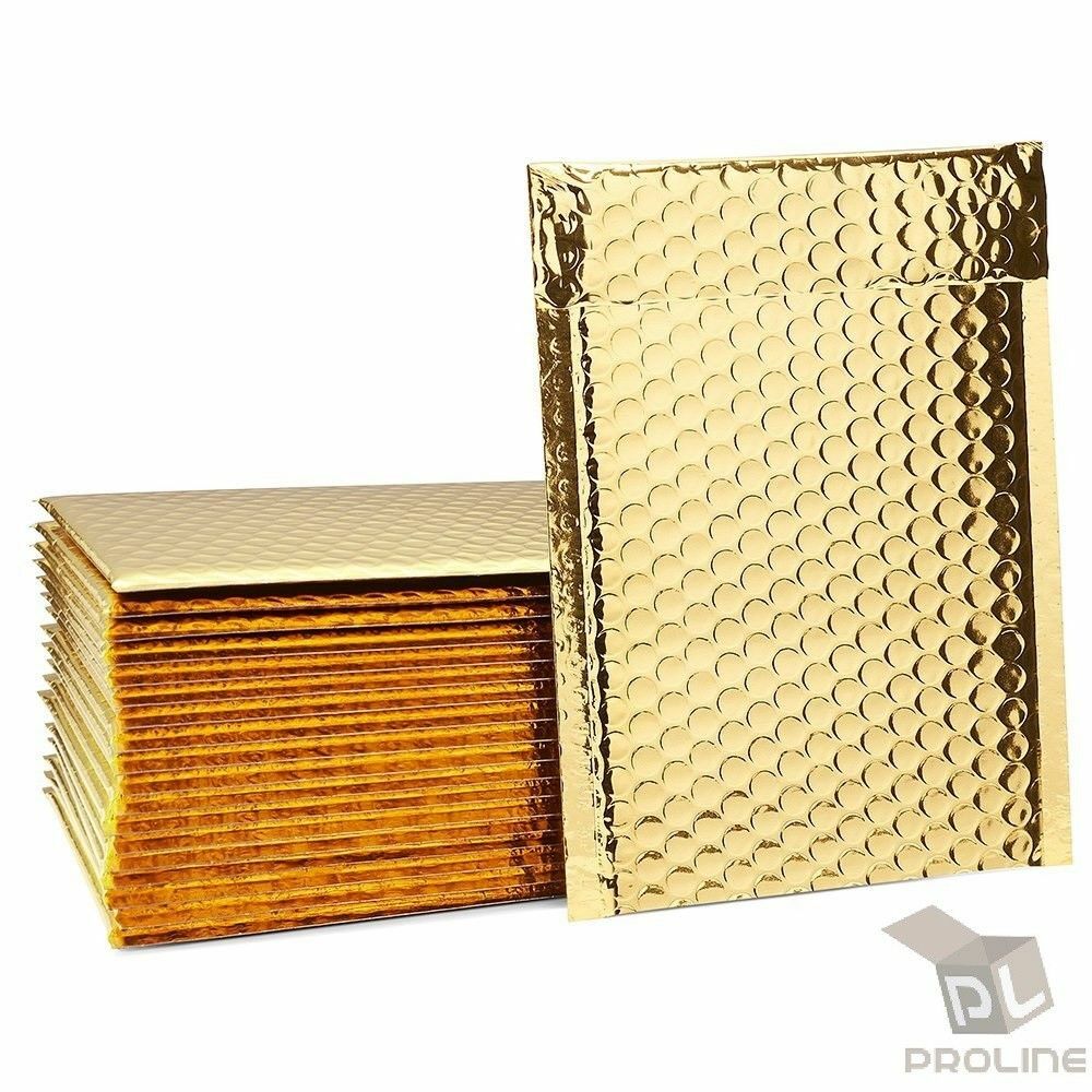 100 #2 Glamour Metallic Gold Poly Bubble Shipping Mailers Envelopes Bags 8.5×12