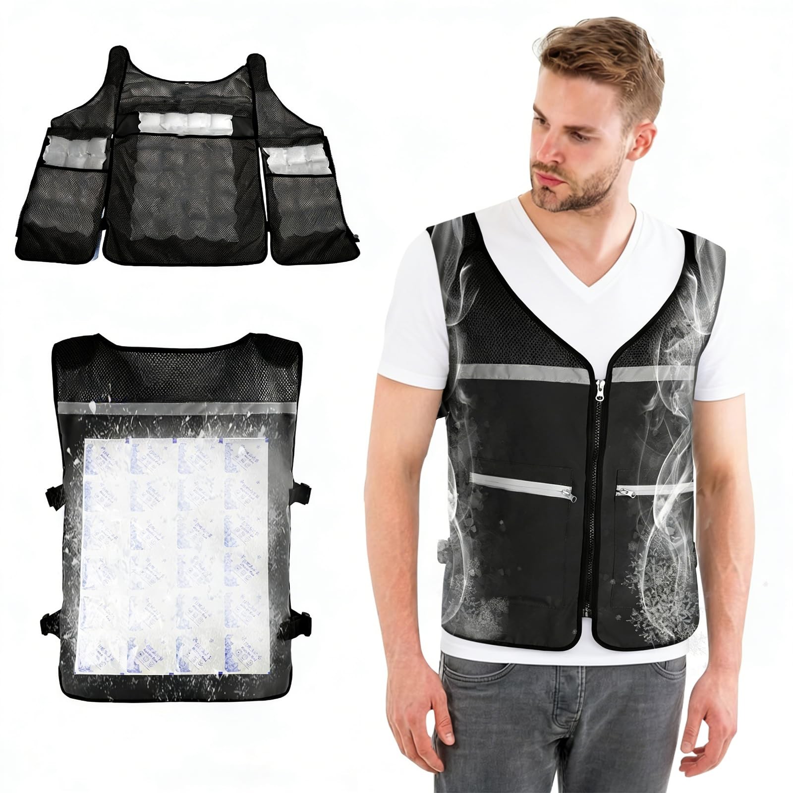 Cooling Vest for Men & Women, Adjustable Ice Vest with Detachable Reusable Ic…