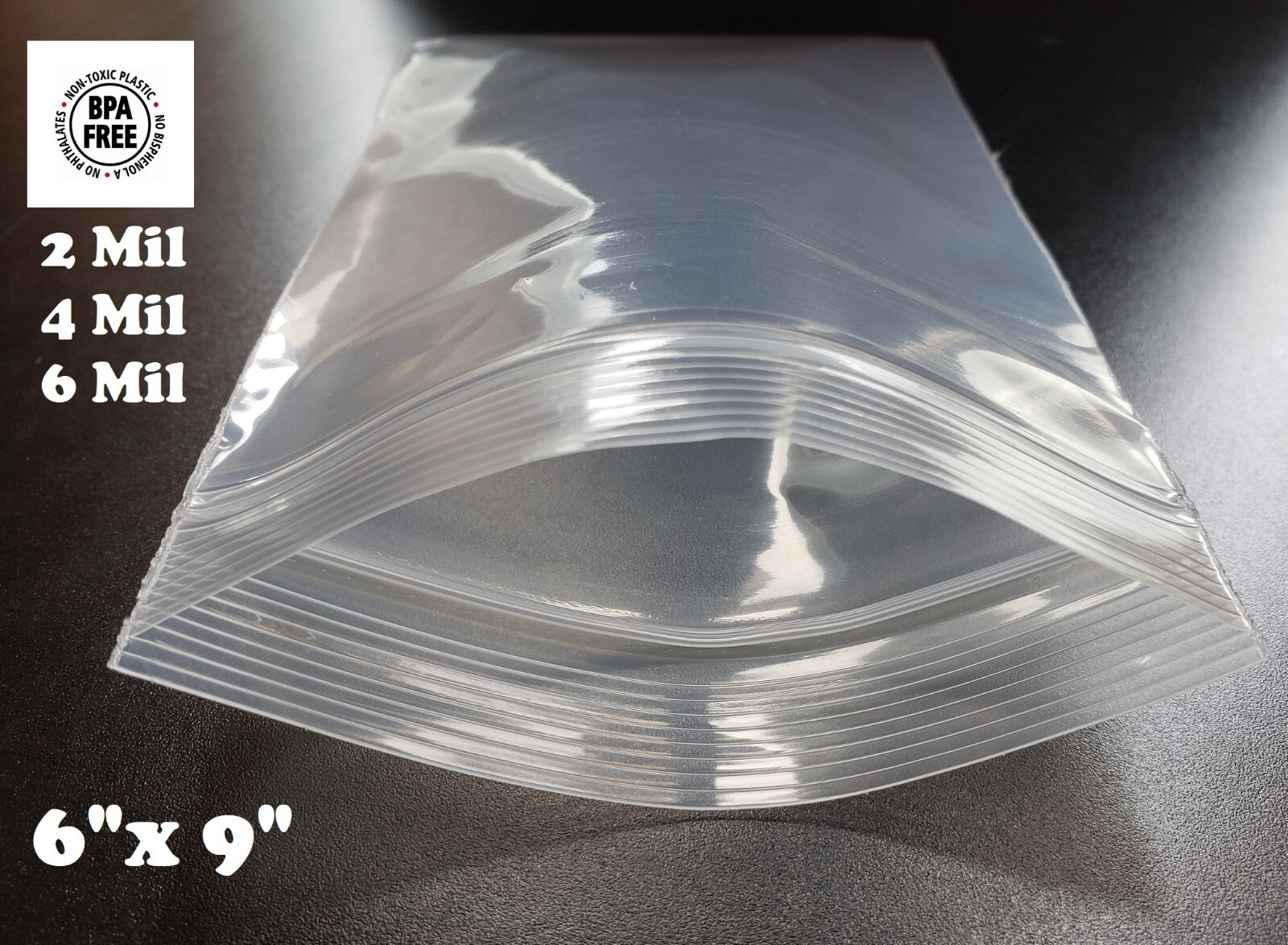 6″ x 9″ Zip Seal 2 Mil 4 Mil 6 Mil Thick Reclosable Top Lock Plastic Zipper Bags