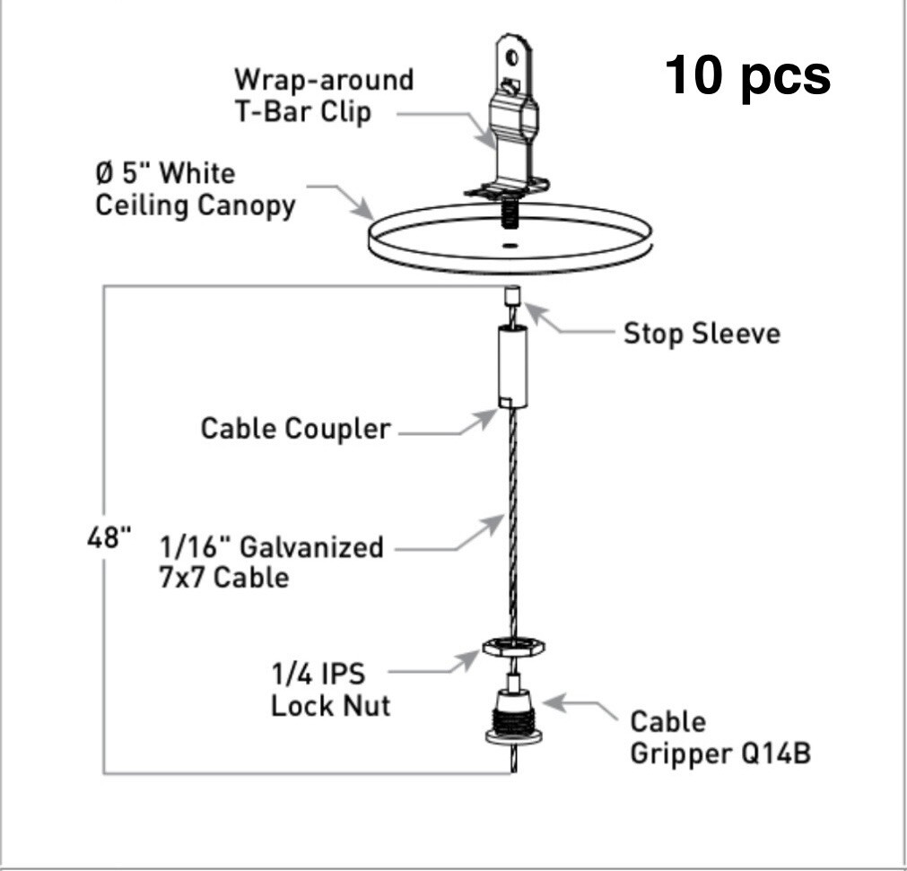 CREE AC-144-Q14B-LP Adjustable 144″ Loop Cable Kit. 10 PACK