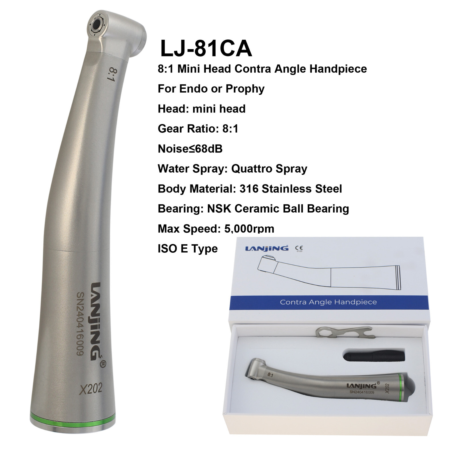 LANJING Dental Endo Handpiece 8:1 16:1 Endodontic Contra Angle Fiber Optic Micro