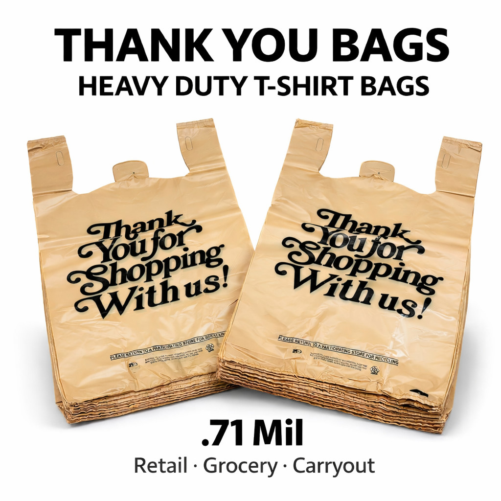 Heavy Duty 1/6 T-Shirt Carryout Bags 21×6.5×11.5 .71 Mil Grocery Shopping