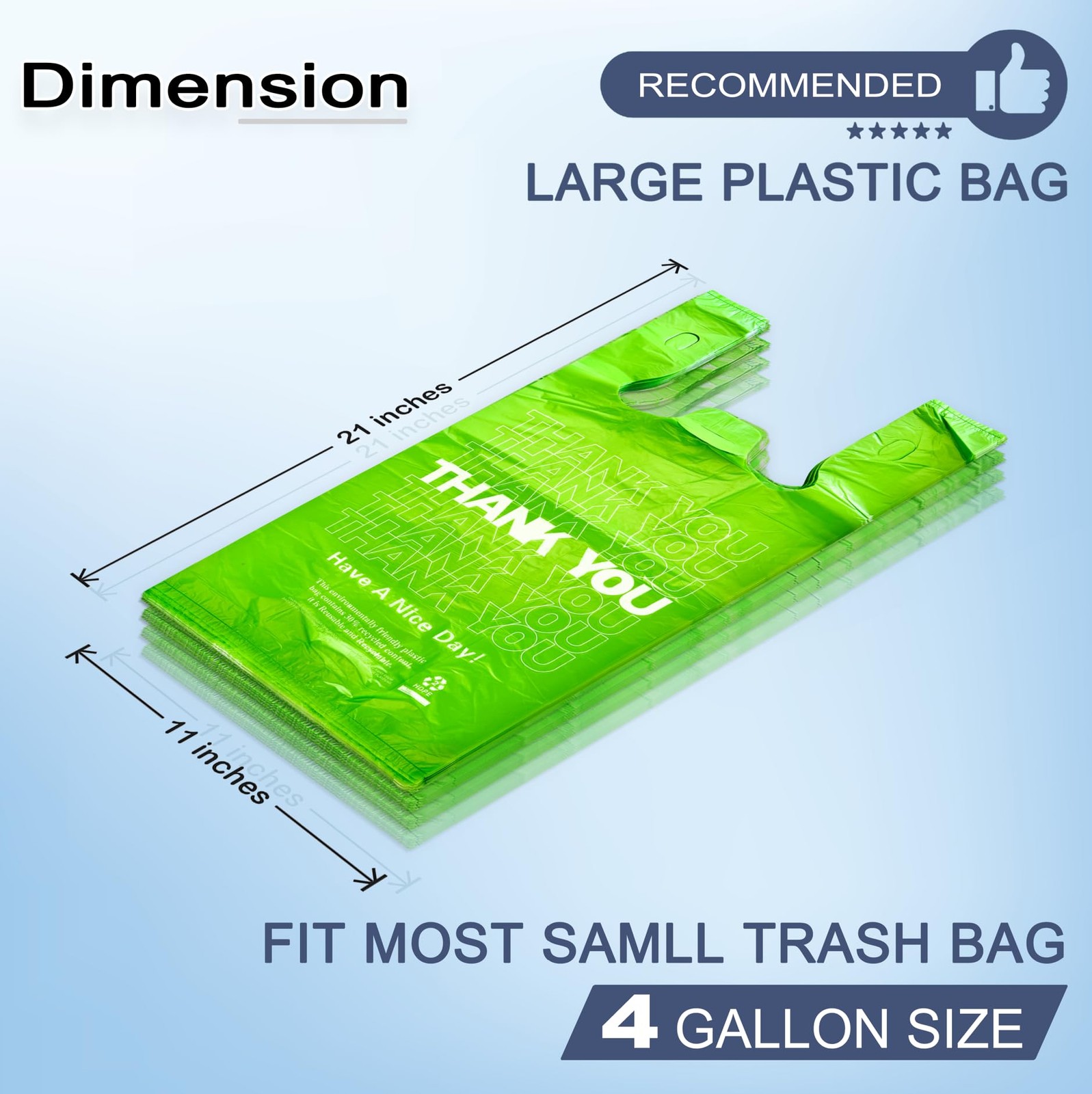 YoYoRain 100 Pack “Thank You” T-Shirt Bags – Green Plastic Large,