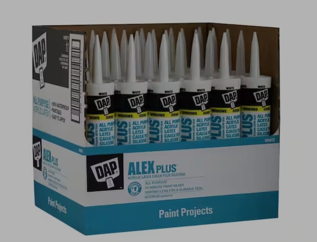 12 Pack DAP Alex Plus Acrylic Latex Caulk with Silicone – 10.1 fl oz Clear