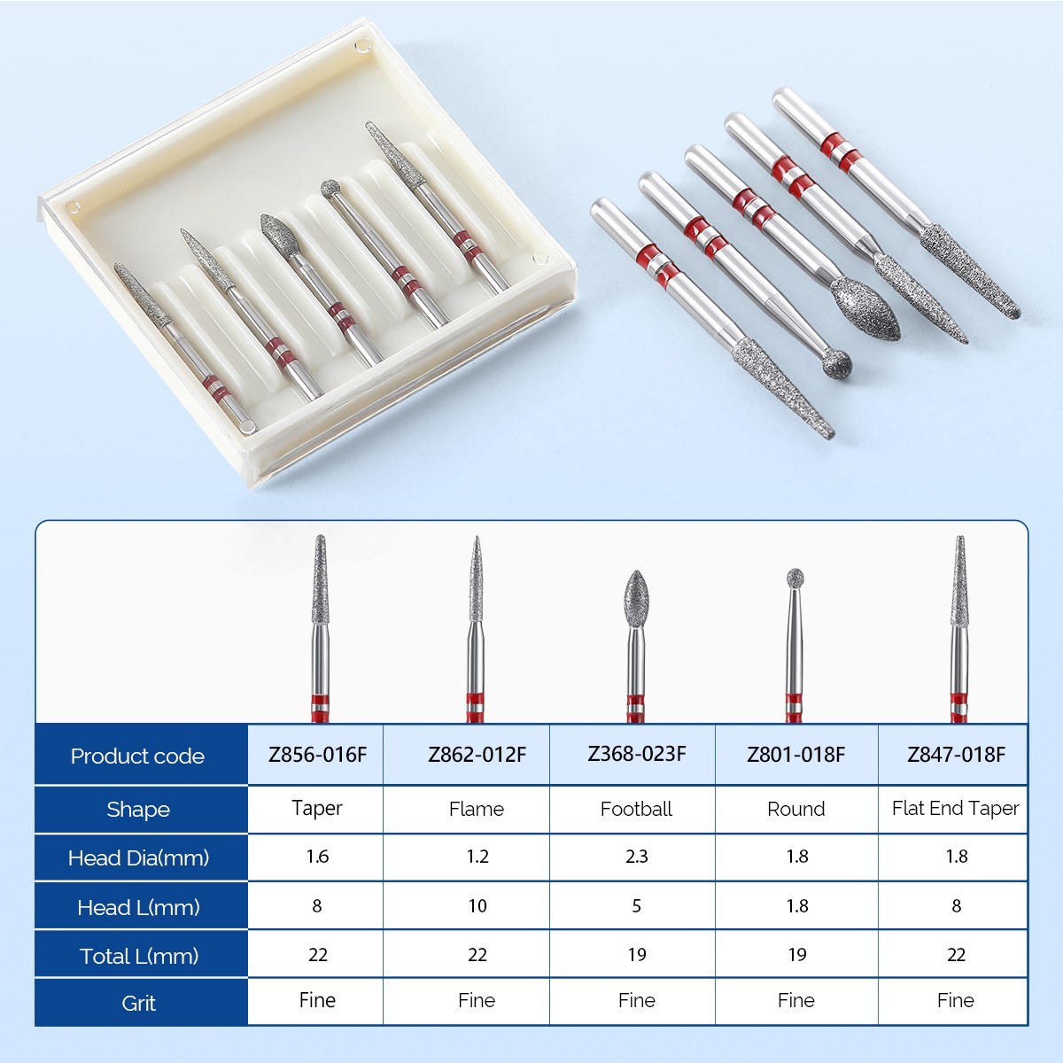 Kit de Fresas de Diamante Dentales Alta Velocidad FG 1.6mm para Cortar Zirconio