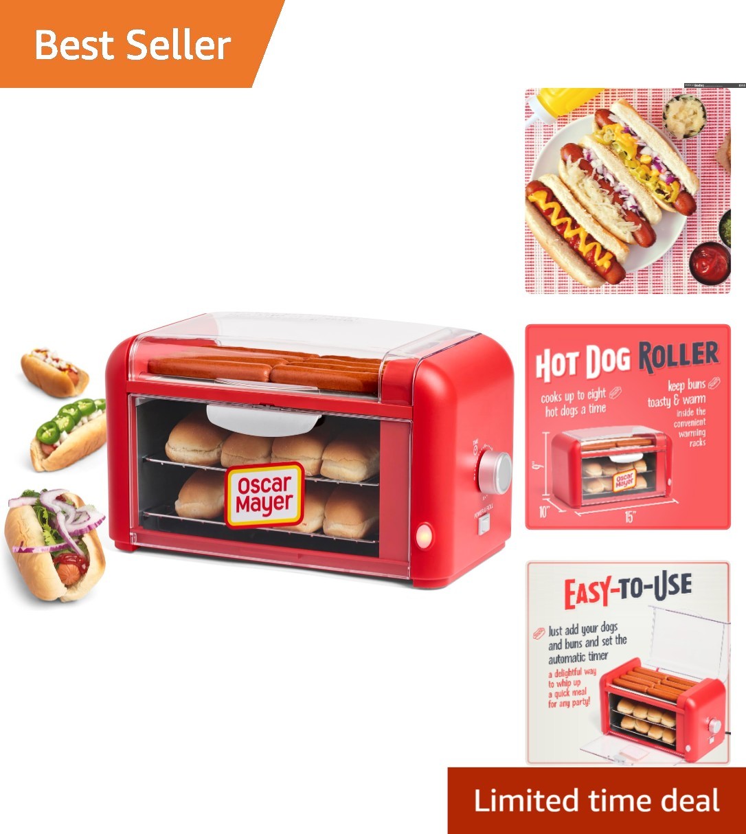 Oscar Mayer Extra Large Hot Dog Roller & Bun Toaster Oven – Retro Red Design