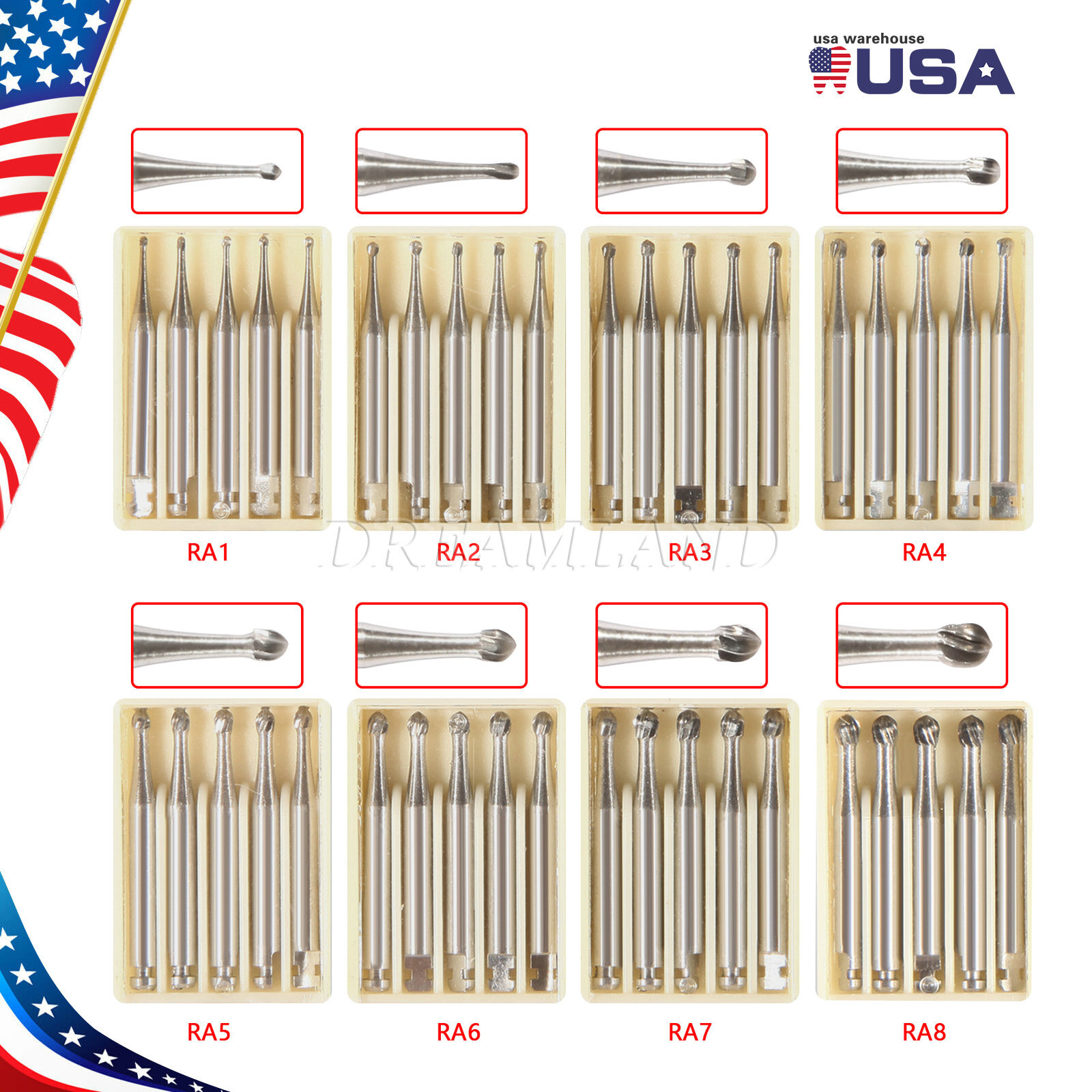 Dental Tungsten Steel Carbide Bur Round RA Burr Fit Low Speed Contra Angle USA