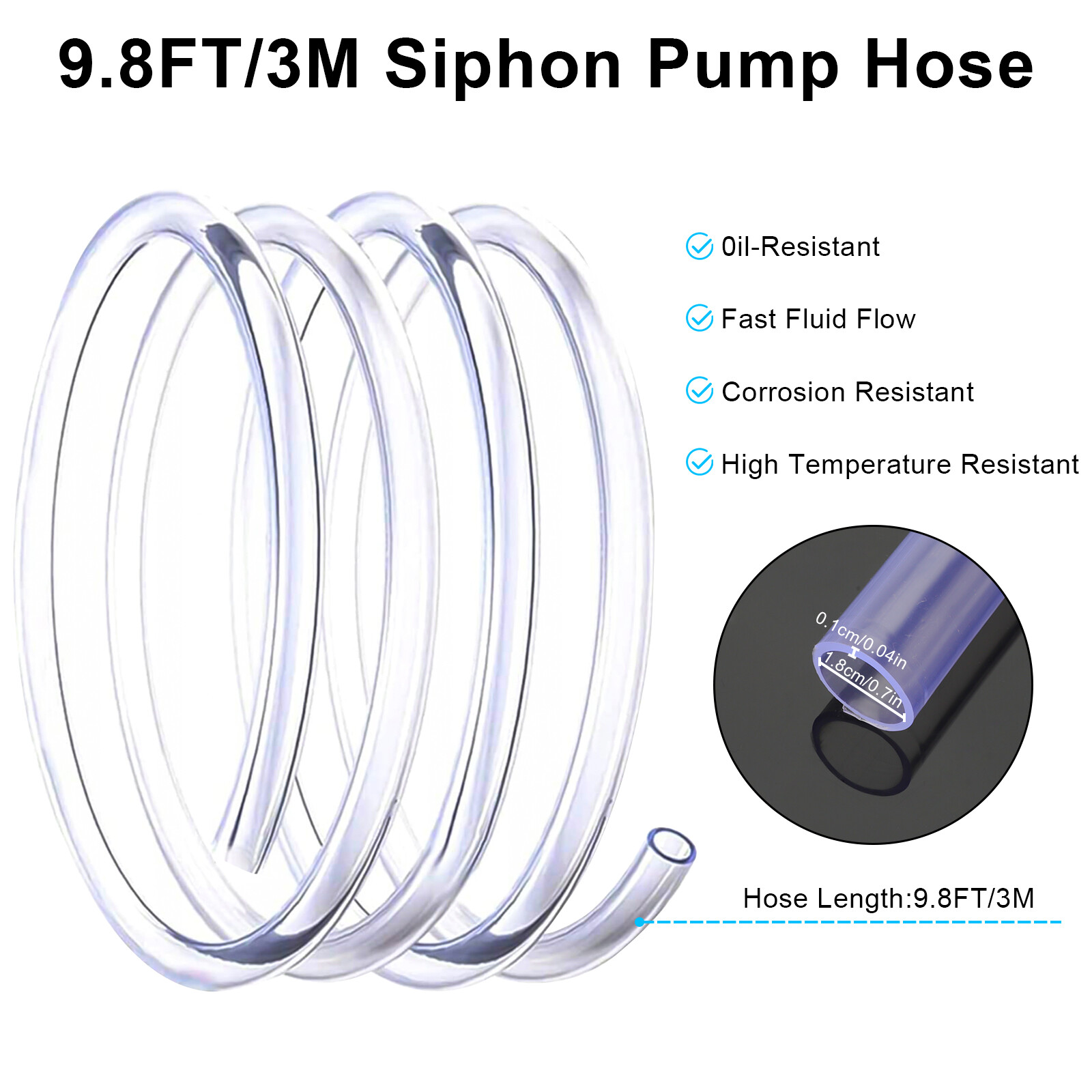 9.8Ft Siphon Hose Multifunction Pump Oil Water Fuel Gasoline Transfer Hand Pump