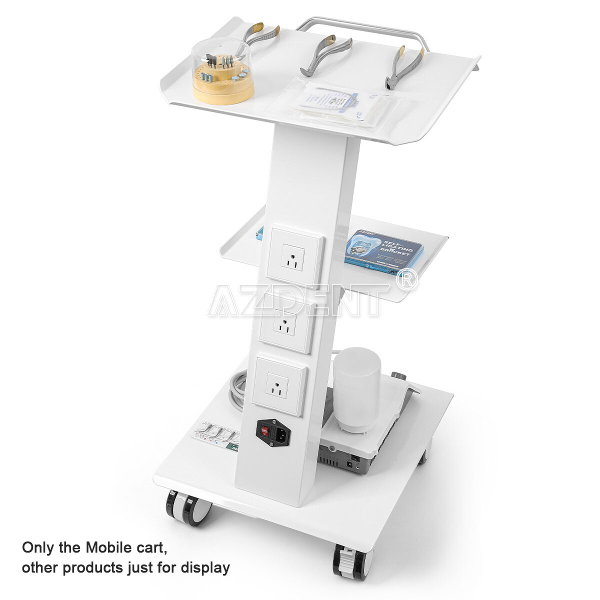 Dental Mobile Trolley Cart Built-in Socket Medical 3 Layers Double Castors Tool