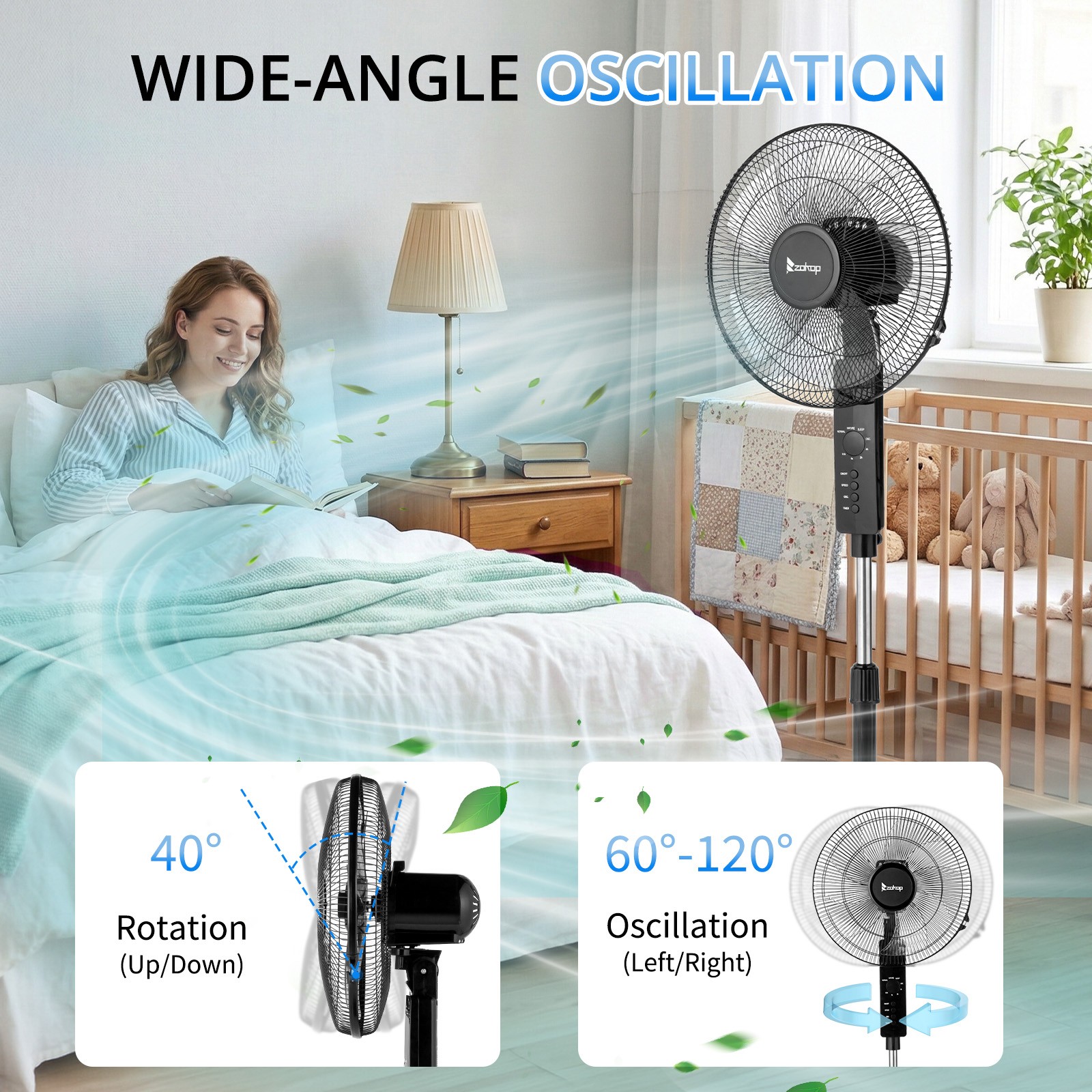 16-Inch Height Adjustable Pedestal Fan,Oscillating Stand Fan w/3 Speeds & Remote