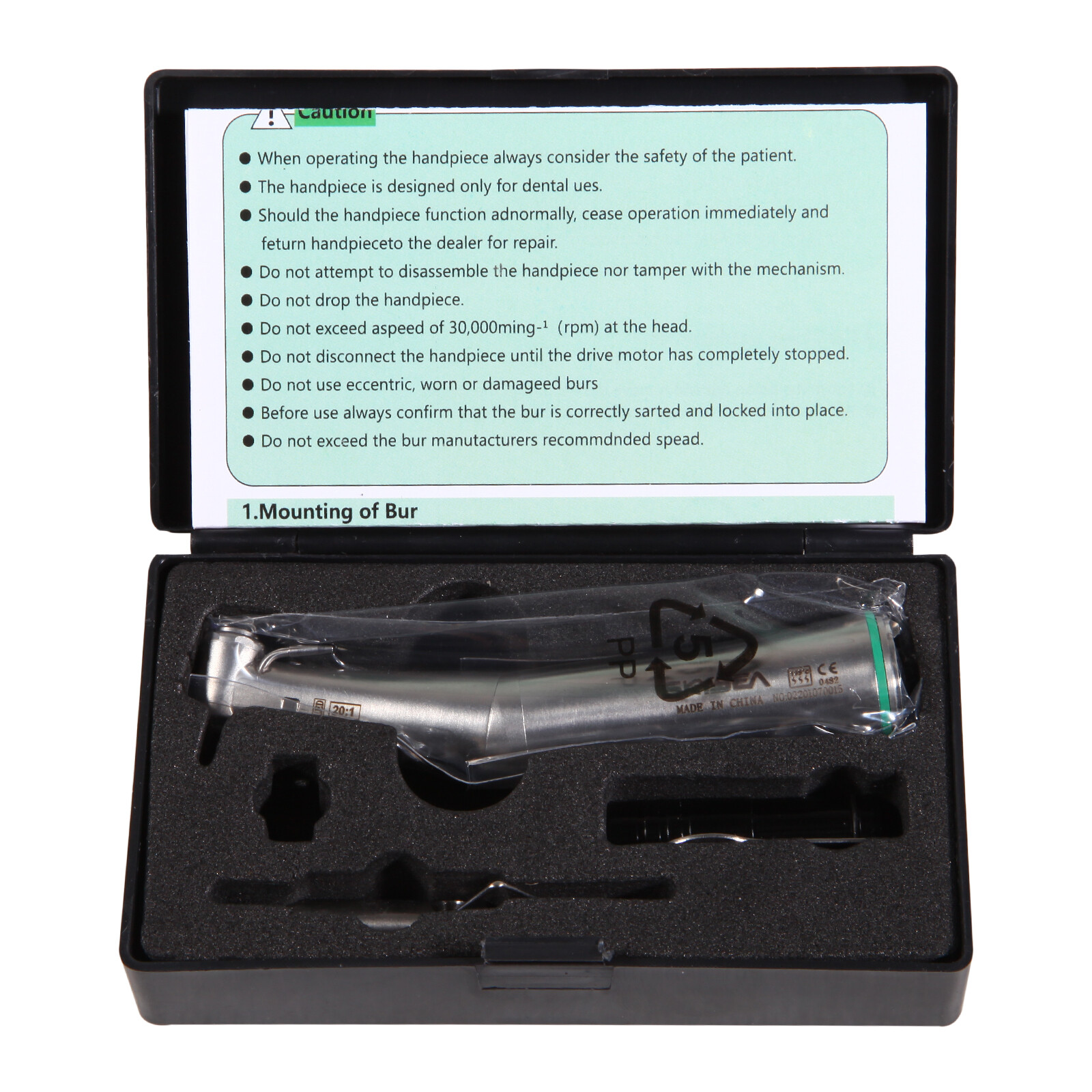 Dental Implant 20:1 Detachable Fiber Optic LED Contra angle handpiece Fit E-type