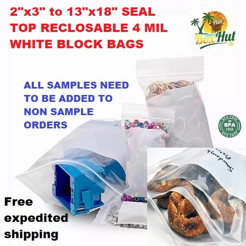 Clear Zip-seal-Lock-Top Reclosable 4 Mil Plastic White Block WB Poly Bags 4-MIl