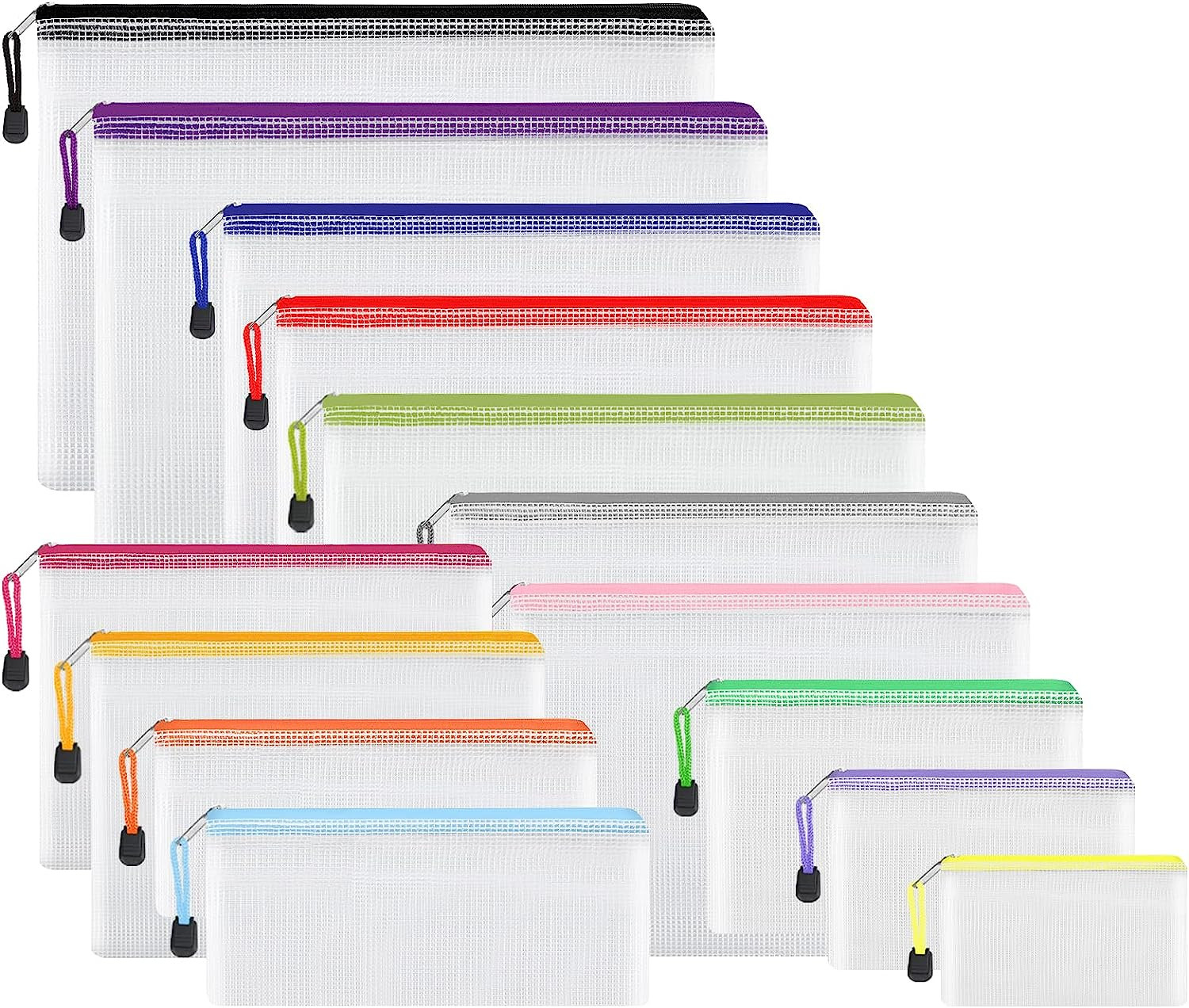 14Pcs Zipper Pouches for Organizing w/ Zipper, Mesh Zipper Pouch Bags, 8 Sizes
