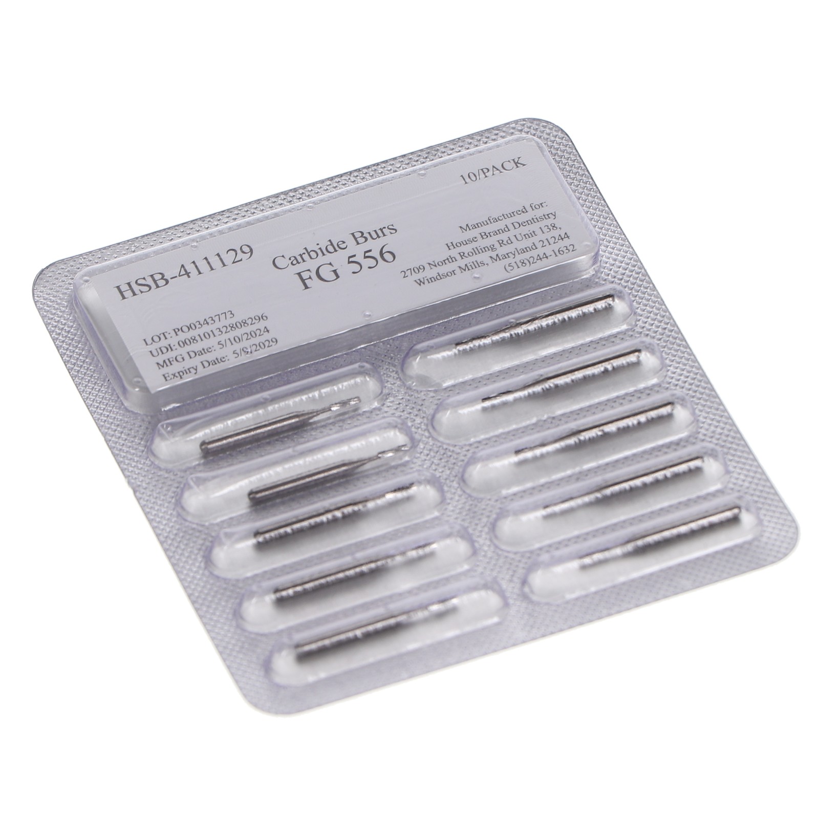 House Brand Dentistry 411129 FG #556 Straight Fissure Crosscut Carbide Burs 10Pk