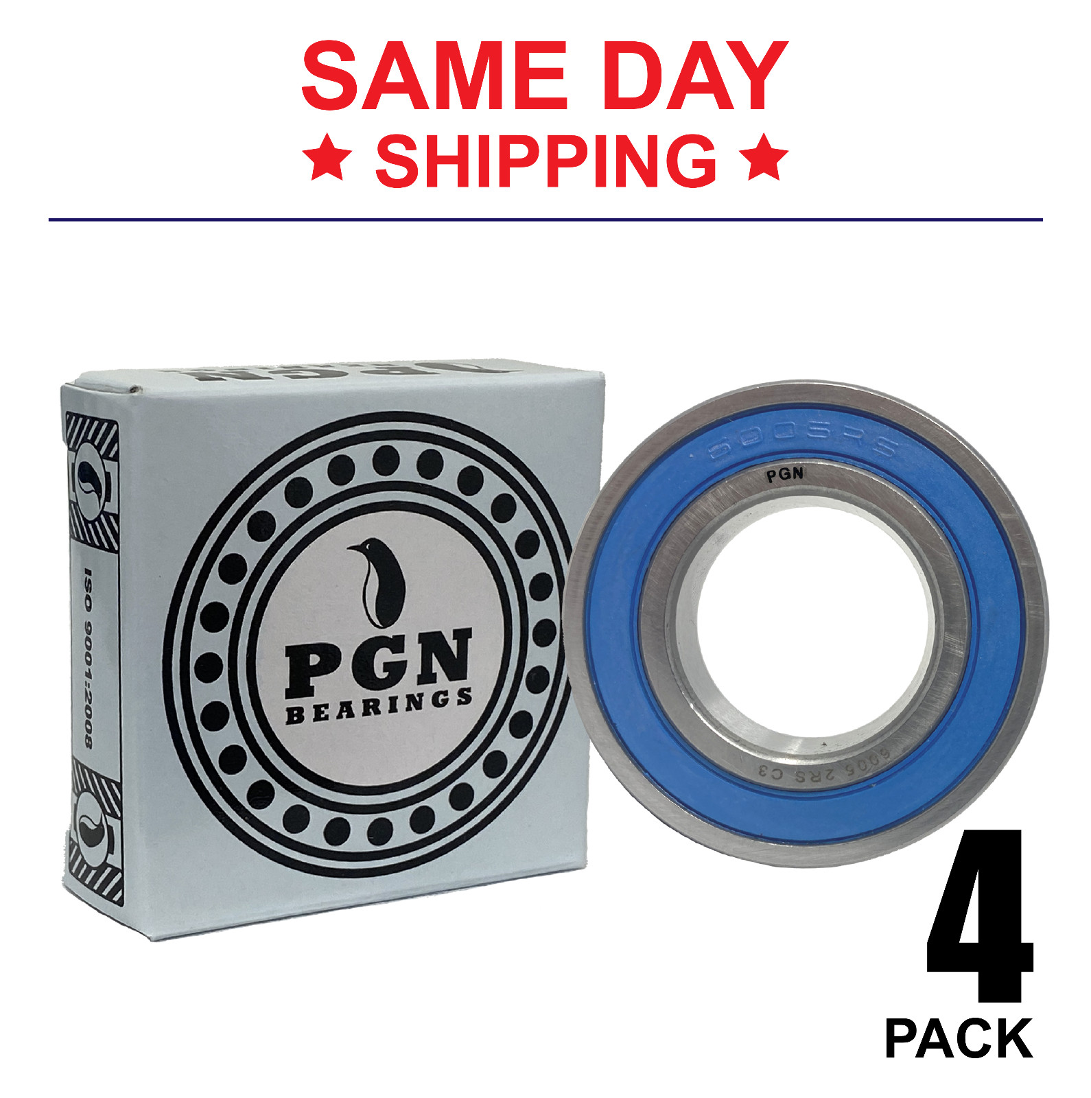 6005-2RS C3 EMQ Premium Rubber Sealed Ball Bearing, 25x47x12, 6005rs (4 QTY)