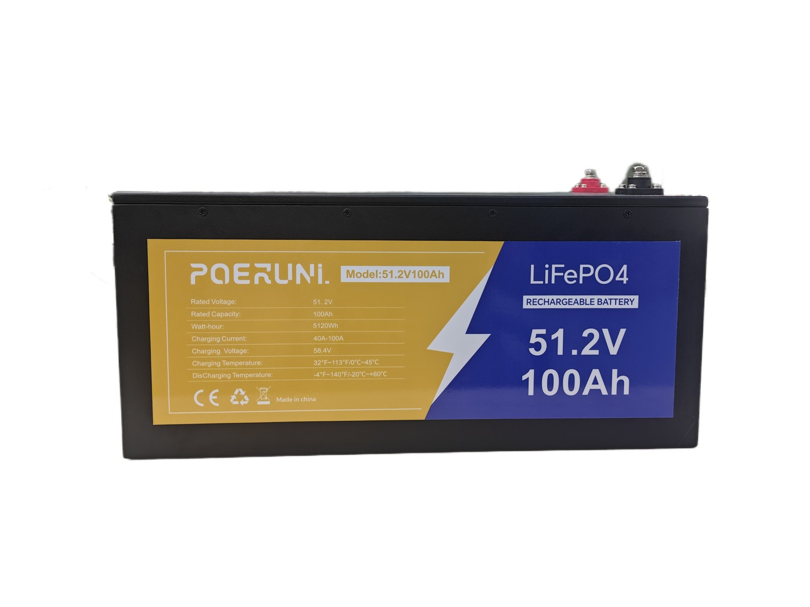 48V 100Ah 5120Wh LiFePO4 Lithium Battery Built-in BMS Deep Cycles For Golf Cart