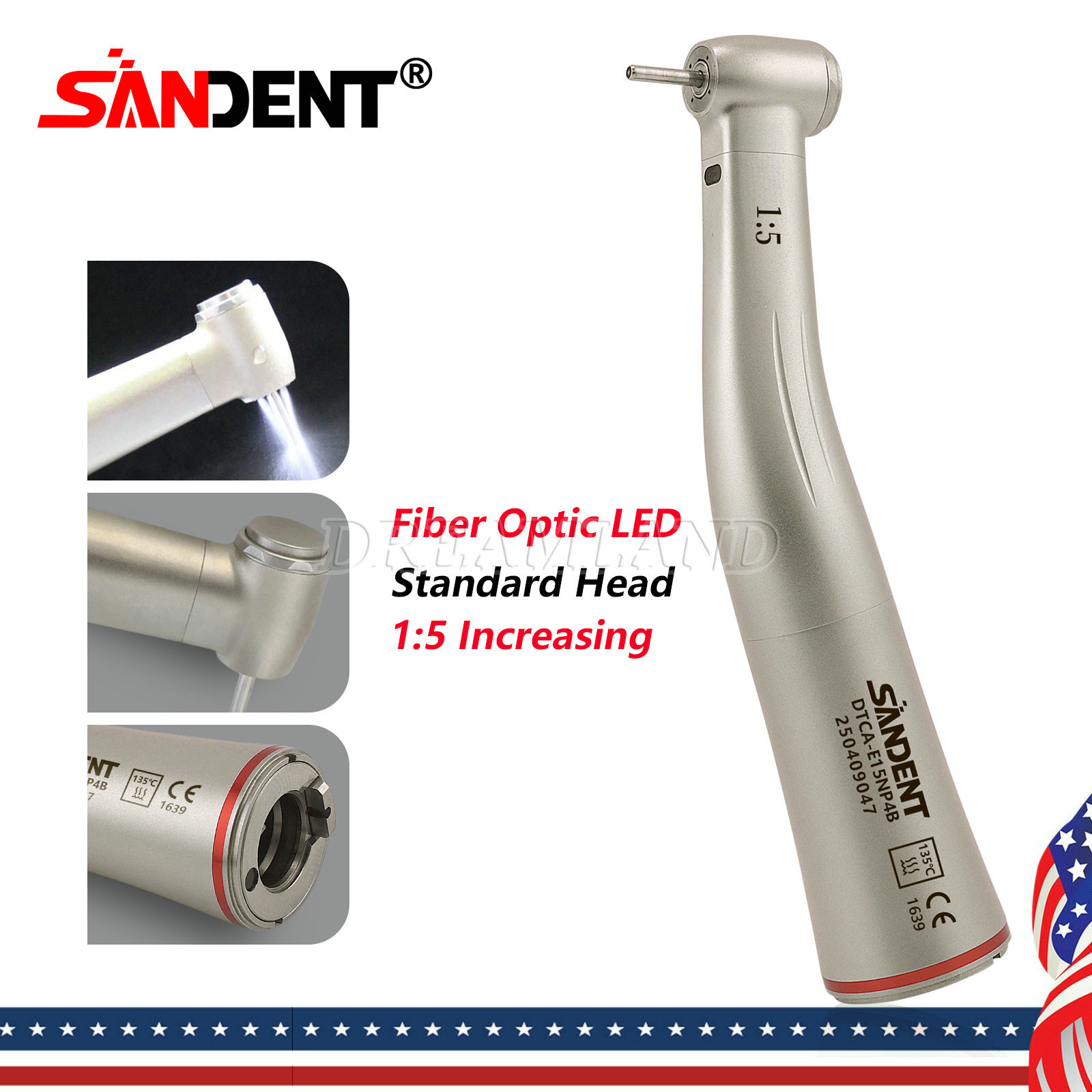 SANDENT Dental Electric Handpiece 1:5 Fiber Optic Contra Angle Standard E Type