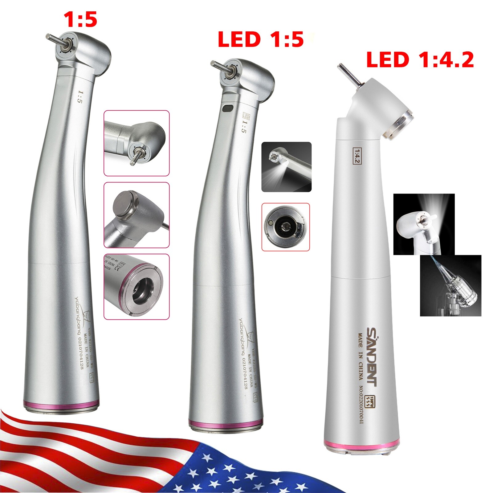 NSK Style Dental 1:5/ 1:4.2 Increasing LED Contra Angle Handpiece fit FG1.60 mm