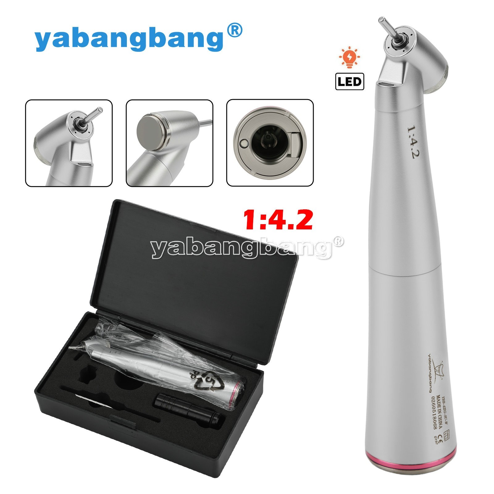 Dental 45° Angle push button head contra angle fiber optic 1:4.2 handpiece USA