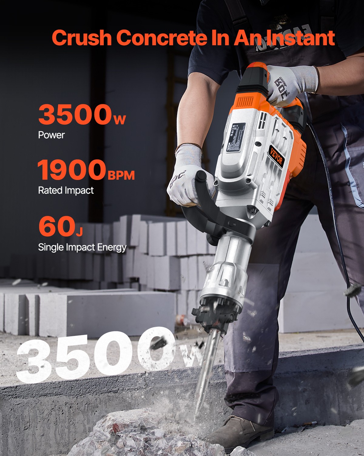 VEVOR Demolition Jack Hammer Concrete Breaker 3500W Electric Hammer