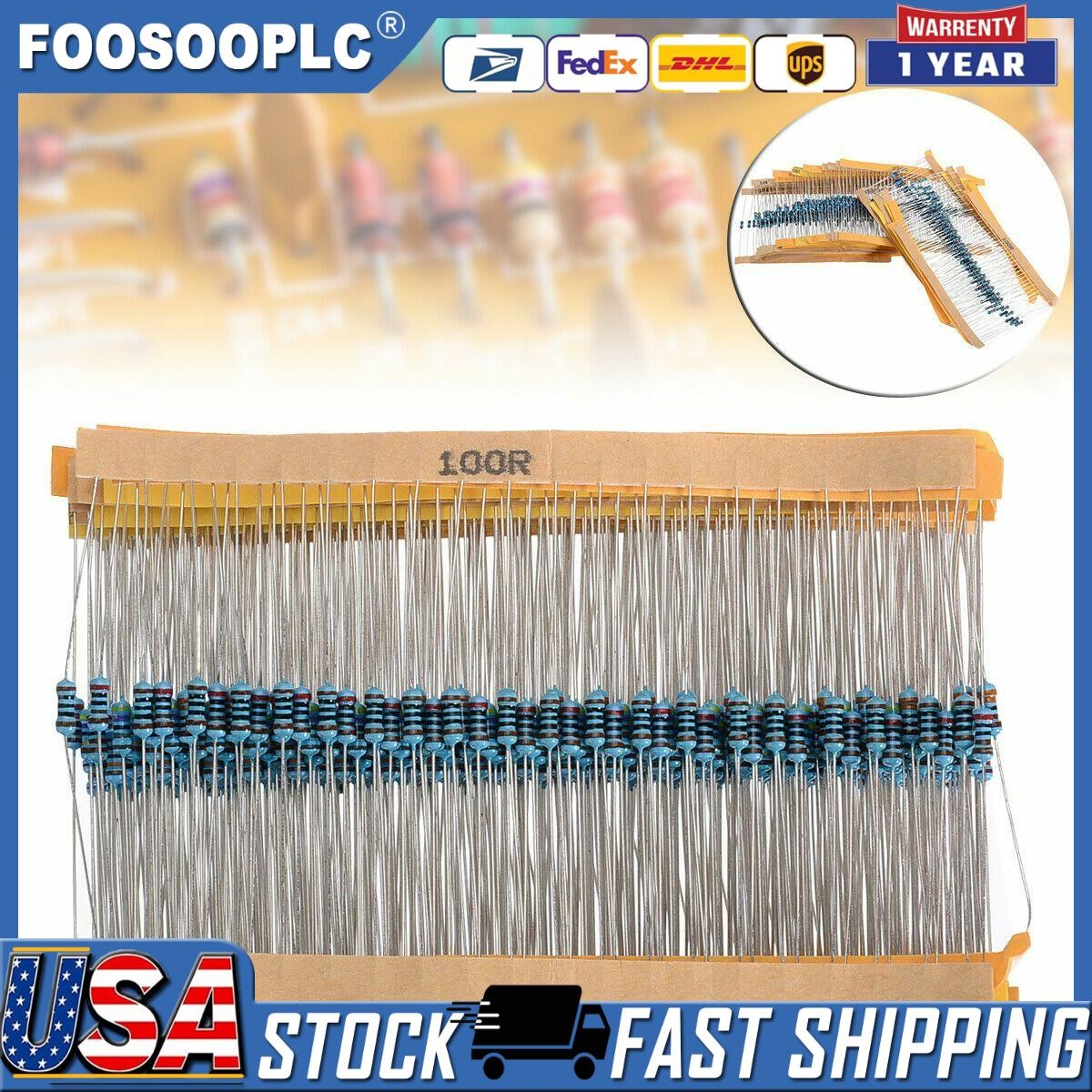 600pcs 30 Values 1/4W Metal Film Resistors Resistance Assortment Kit Set 1% USA